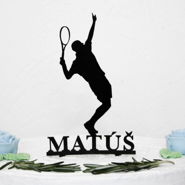 Drevený zápich na tortu s menom - Tenista