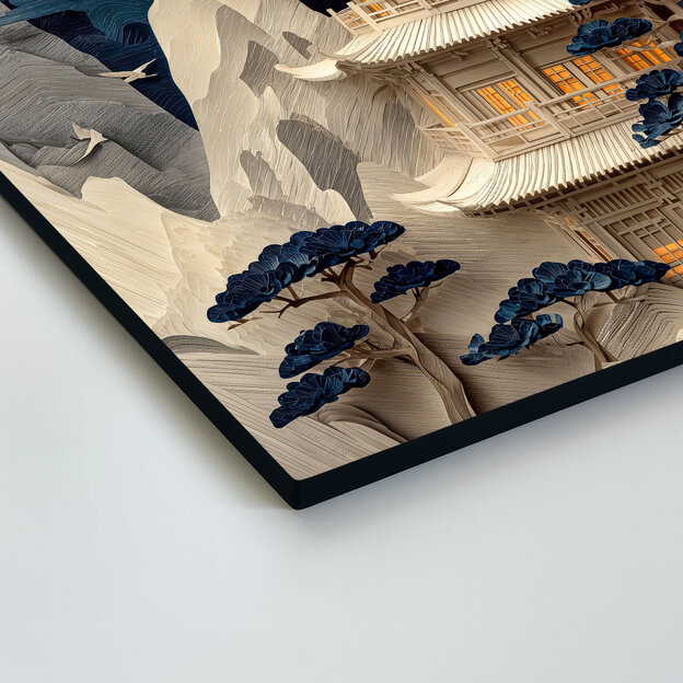 Japanese 3D wall art with a pagoda
