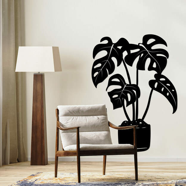 Tablou din lemn - Floare de Monstera în ghiveci