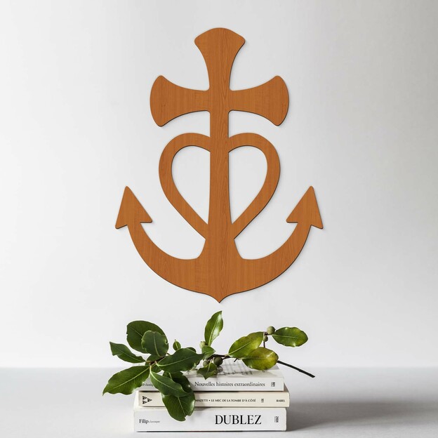 Wooden Wall Art of 3 Symbols - Heart, Anchor, Cross