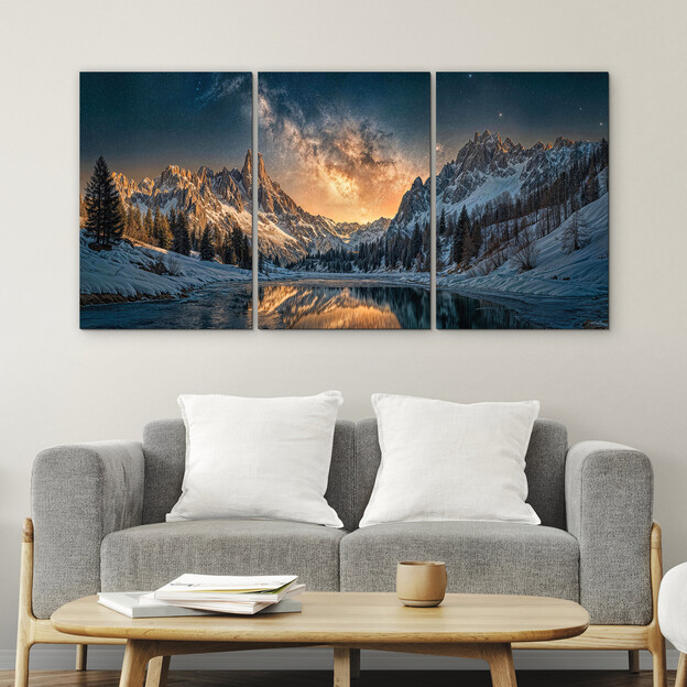 3-piece painting - Mountains behind the trees