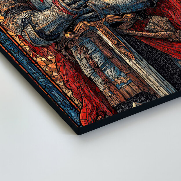 Drevený obraz - Rytier Templár vo vitrážovom štýle