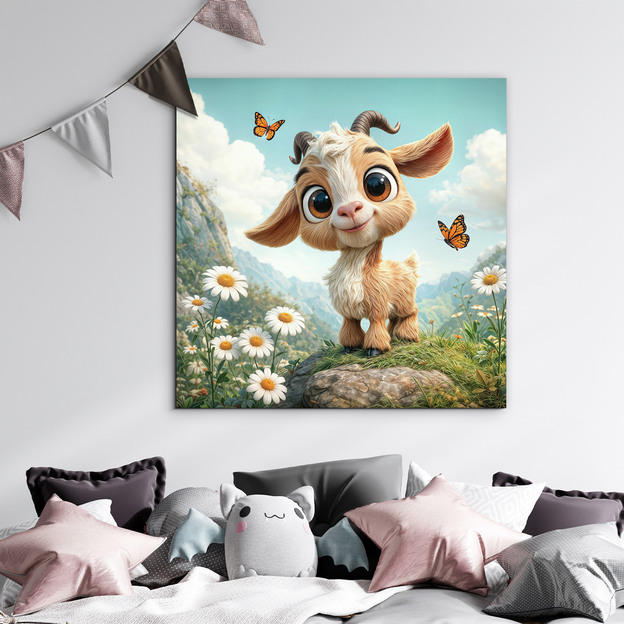 Detský farebný obraz - Kozliatko na horskej lúke