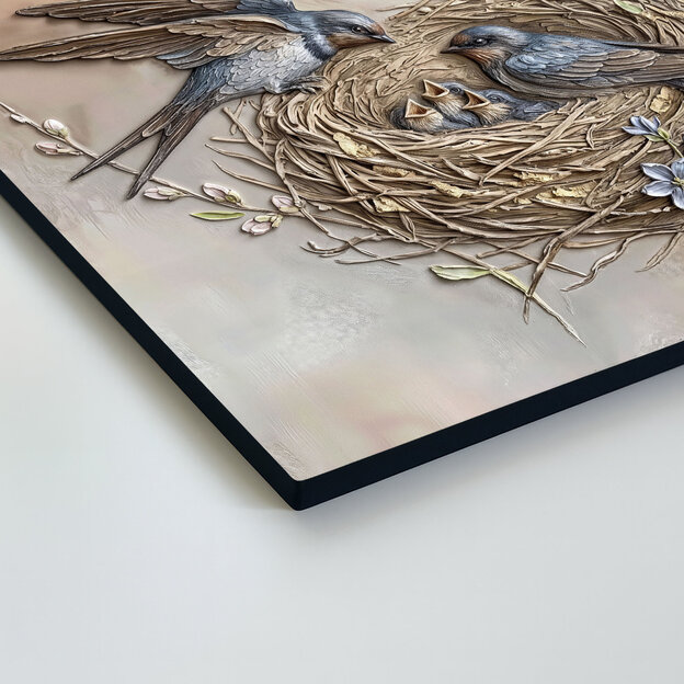 Dřevěný obraz na zeď - Ptáčci v hnízdě