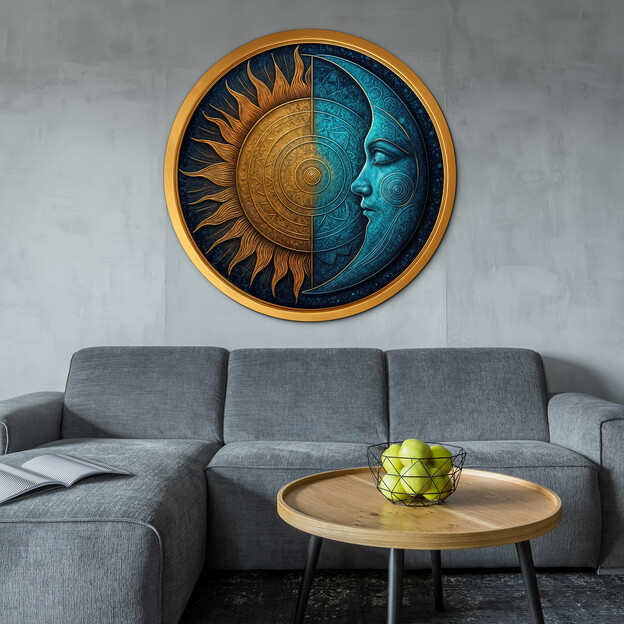 Wooden picture - Sun and Moon