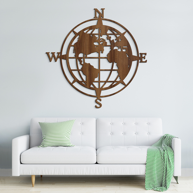 World Map in Compass Wall Art