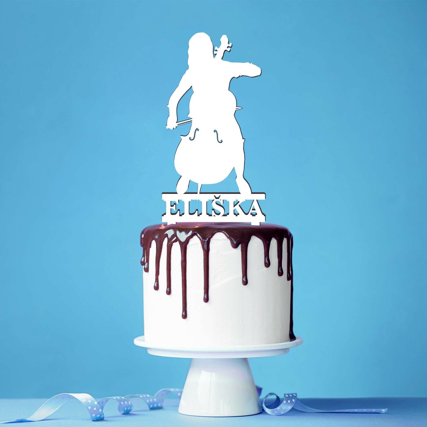 Drevený zápich do torty s menom - Violončelo