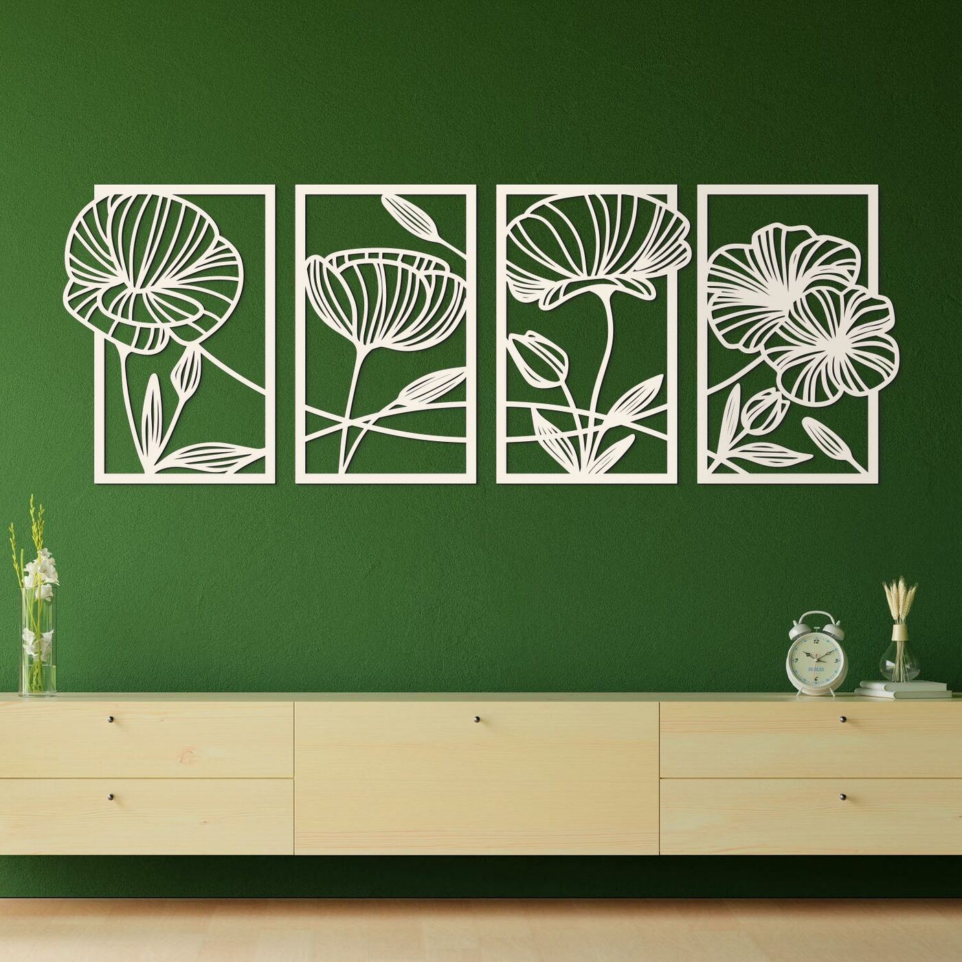 Fa 4-részes falikép - Vad mákvirágok | Fehér