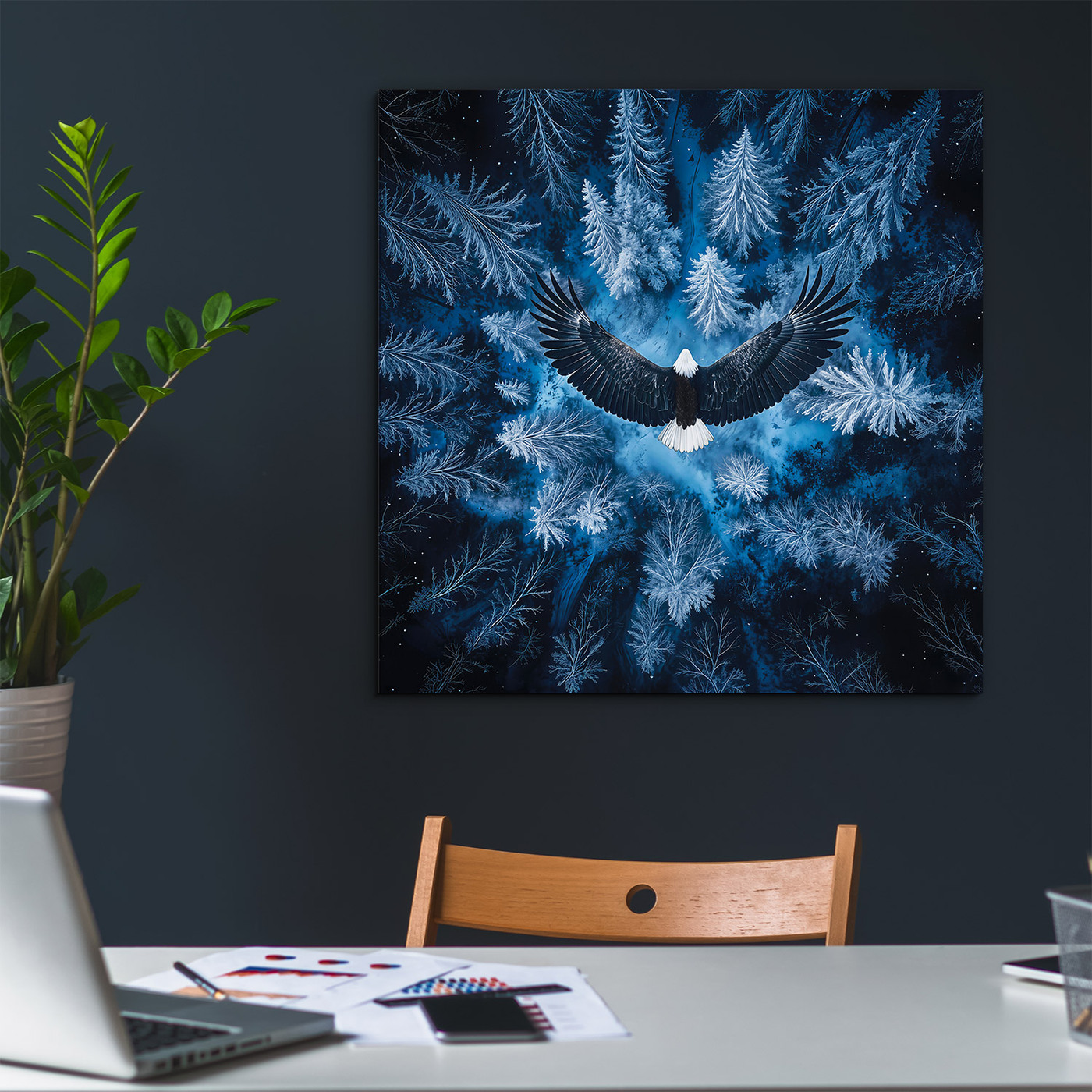 Drevený obraz - Orol nad lesom