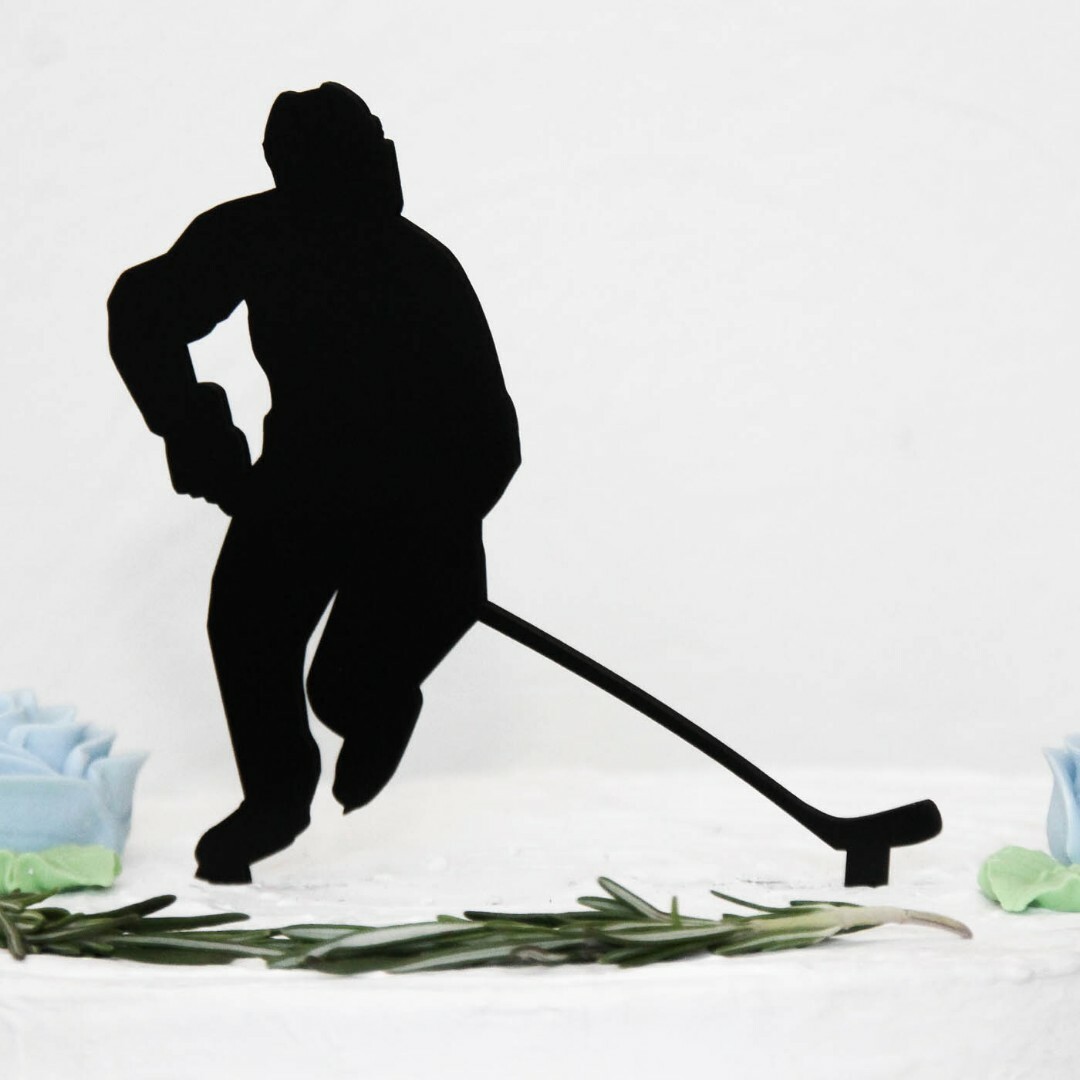 Drevený zápich na tortu s menom - Hokejista | Čierna