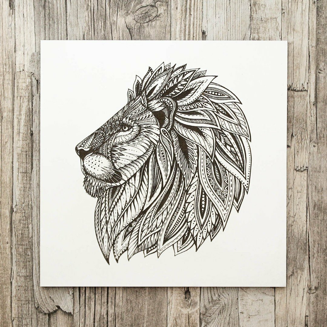 3D Wooden Engraved Wall Art - Lion | White