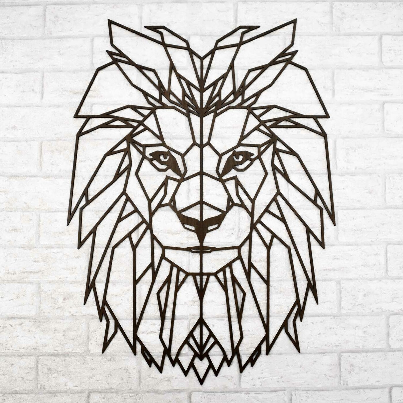 Polygonal Lion Wall Art | Walnut