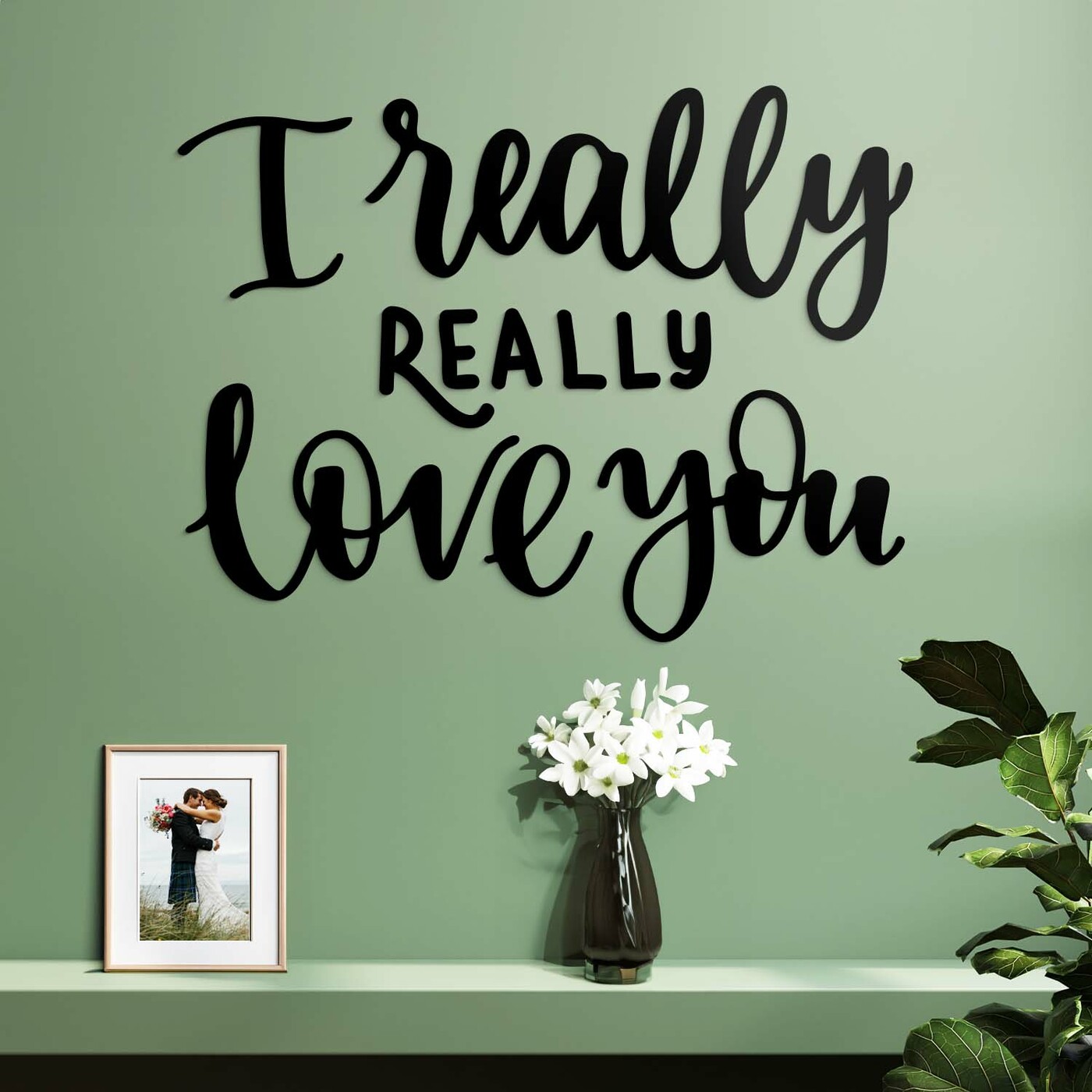 Wooden Sticker - Quote on the Wall - I Really Love You | Black