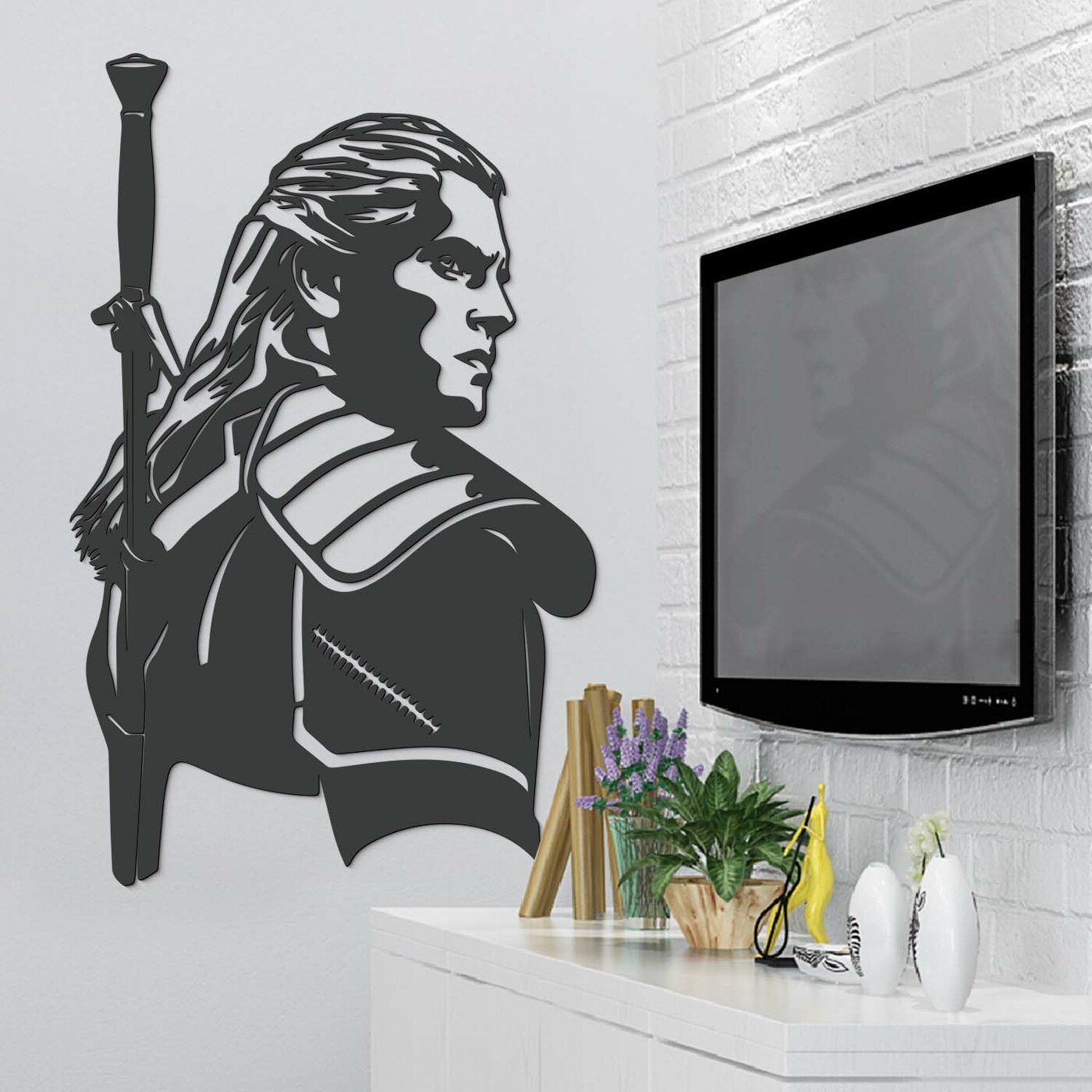 Drevený obraz The Witcher - Geralt z Rivie | Antracitovo-šedá