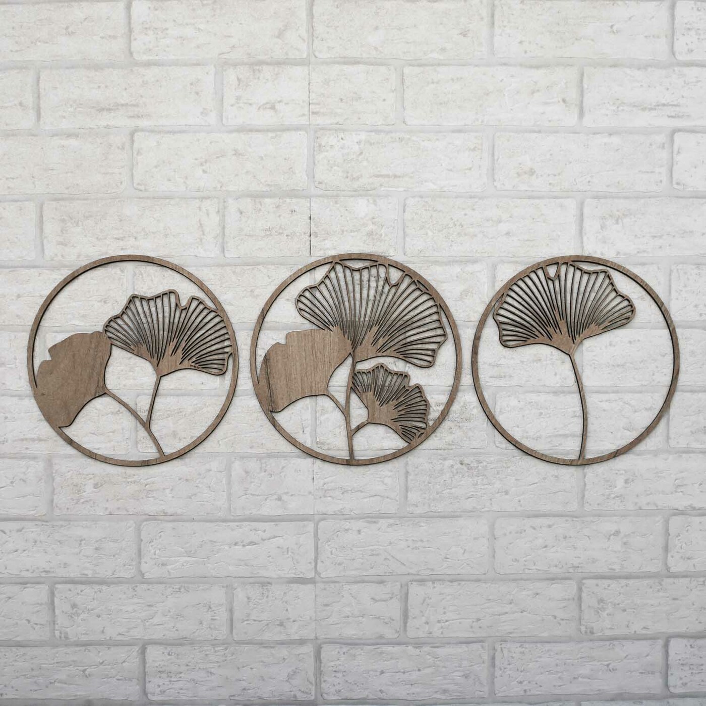 3-dielna drevená dekorácia - Ginkgo | Dub tabakový