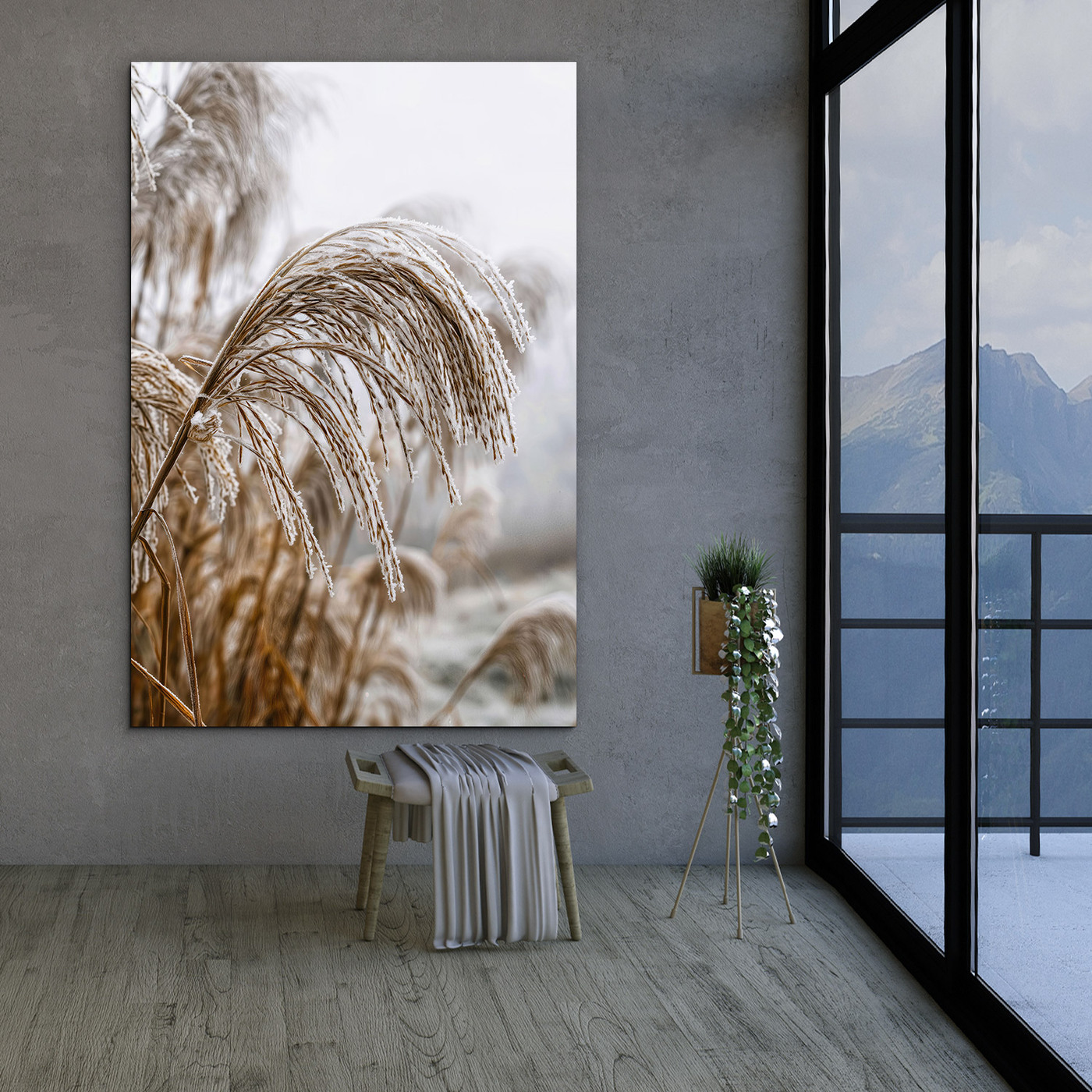 Dřevěný obraz na zeď - Stébla v zimě