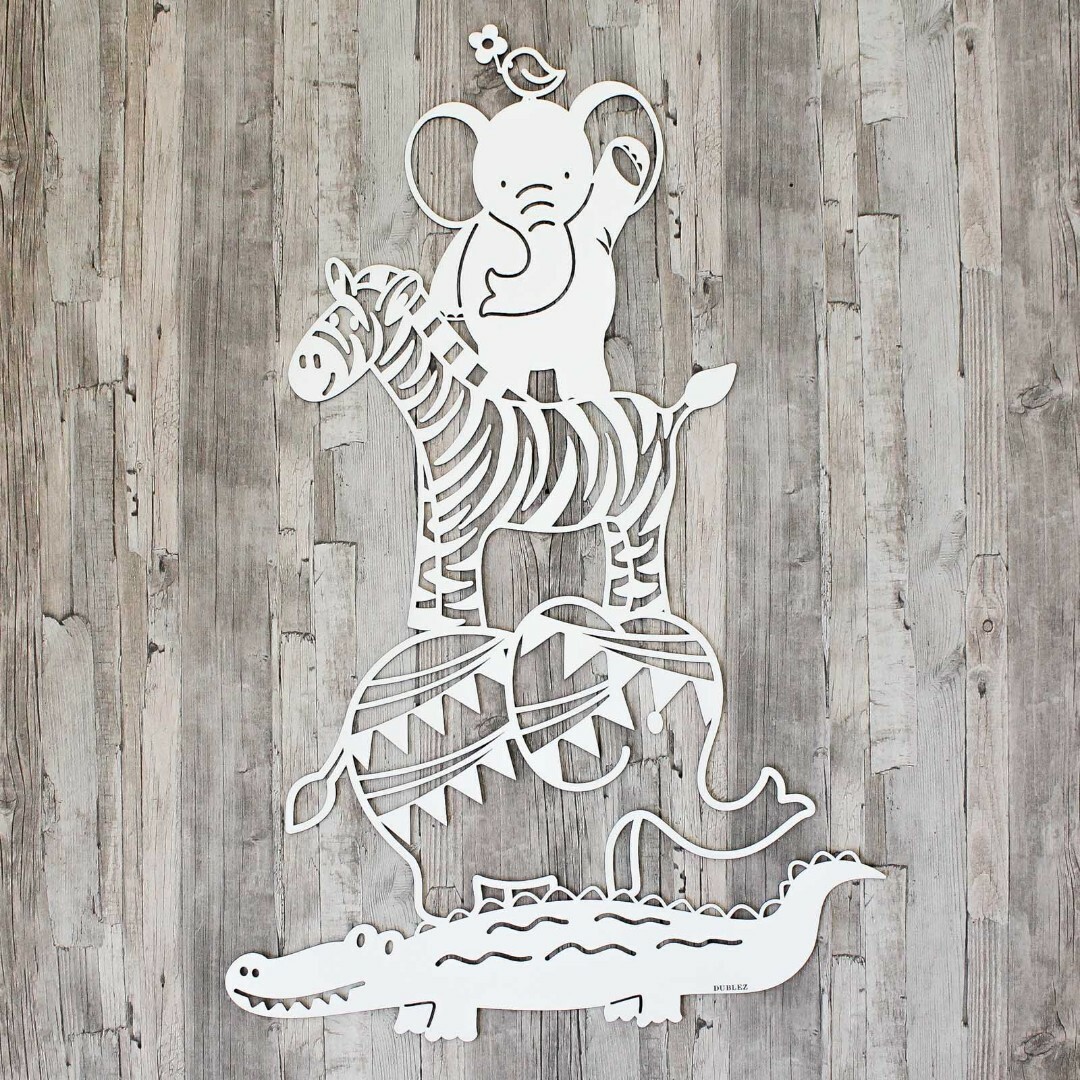 Drevená nálepka na stenu - zvieratká | Biela