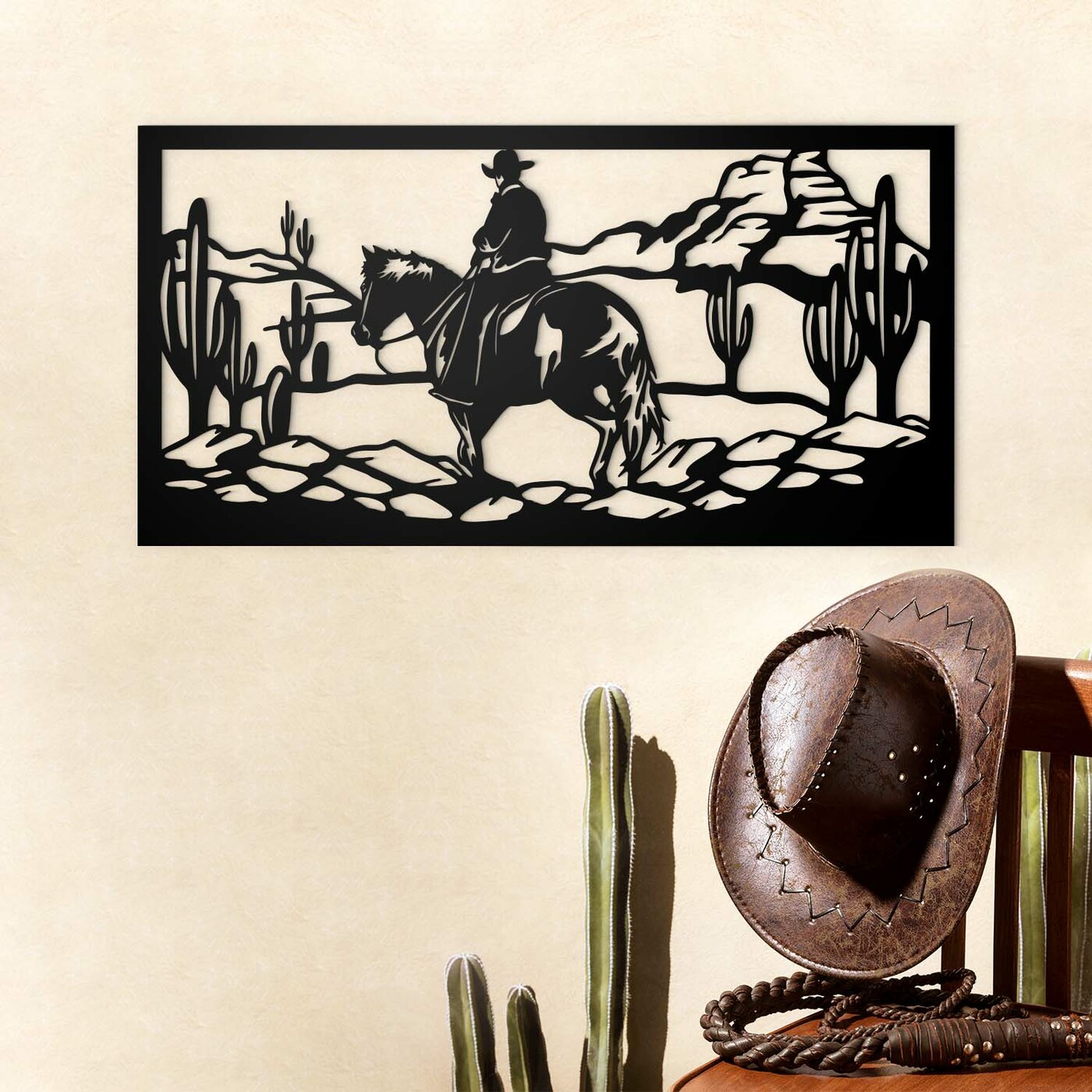 Wooden Wall Art - Western Cowboy | Black