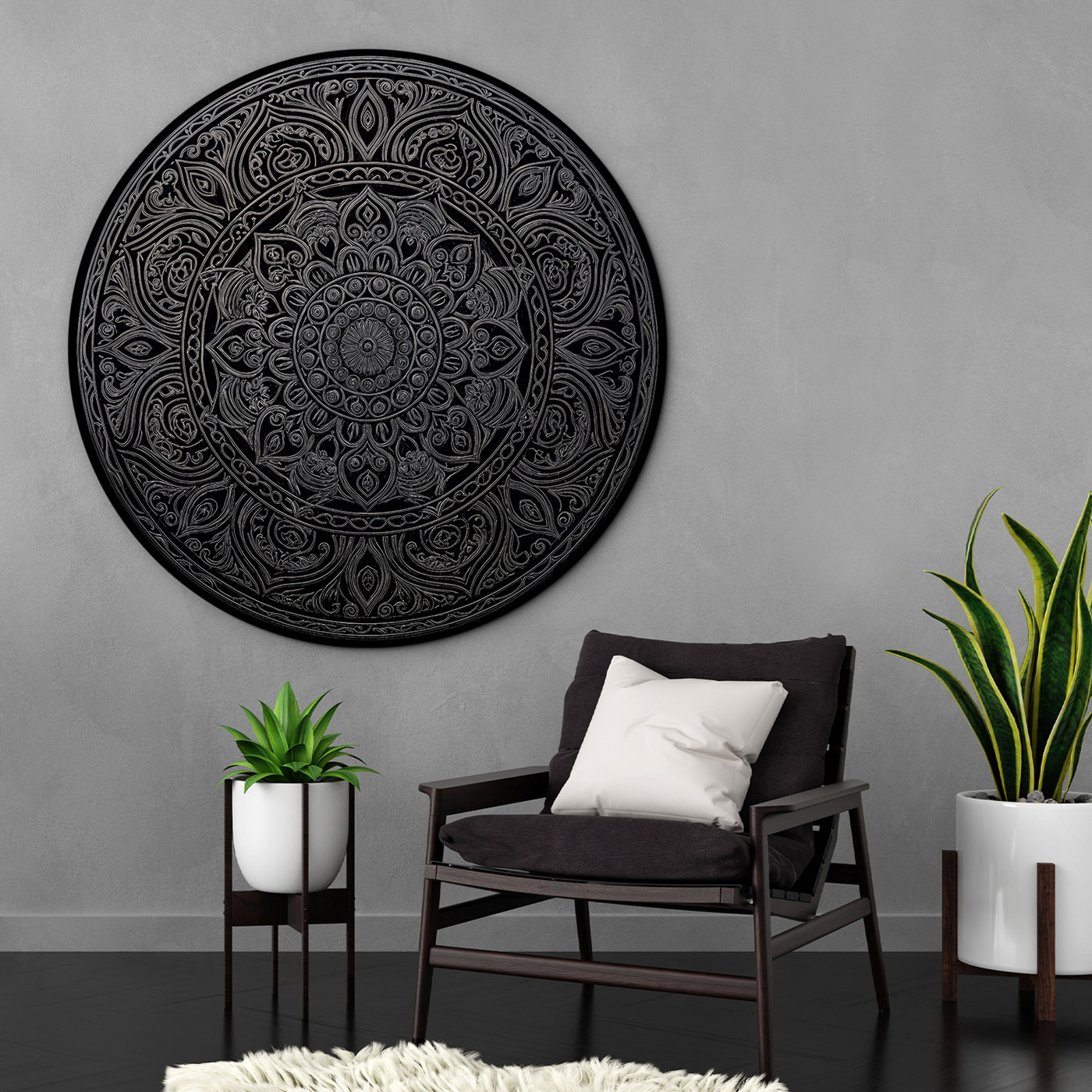 Moon mandala for the wall - Obsidian
