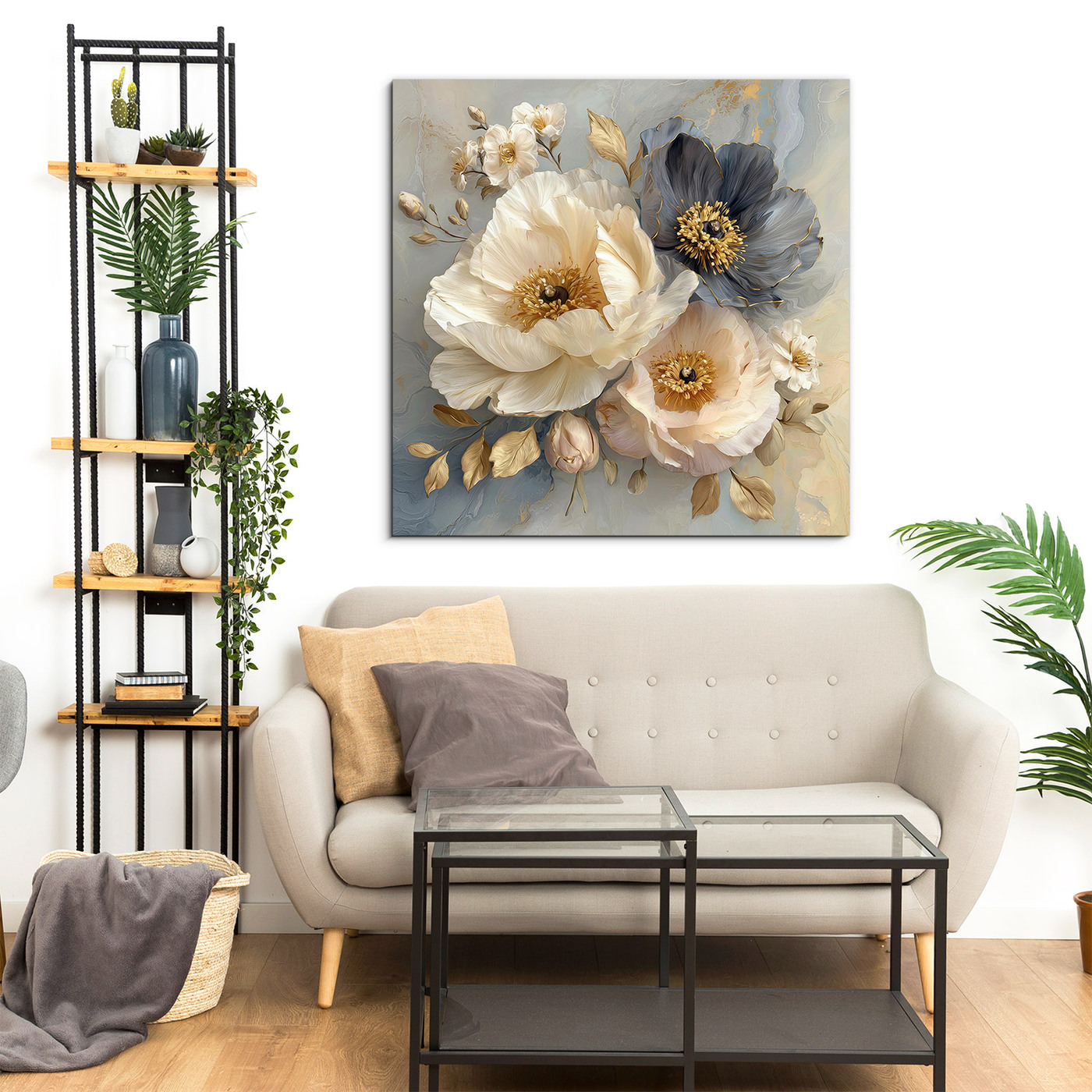 Dřevěný obraz květin - Pivoňky