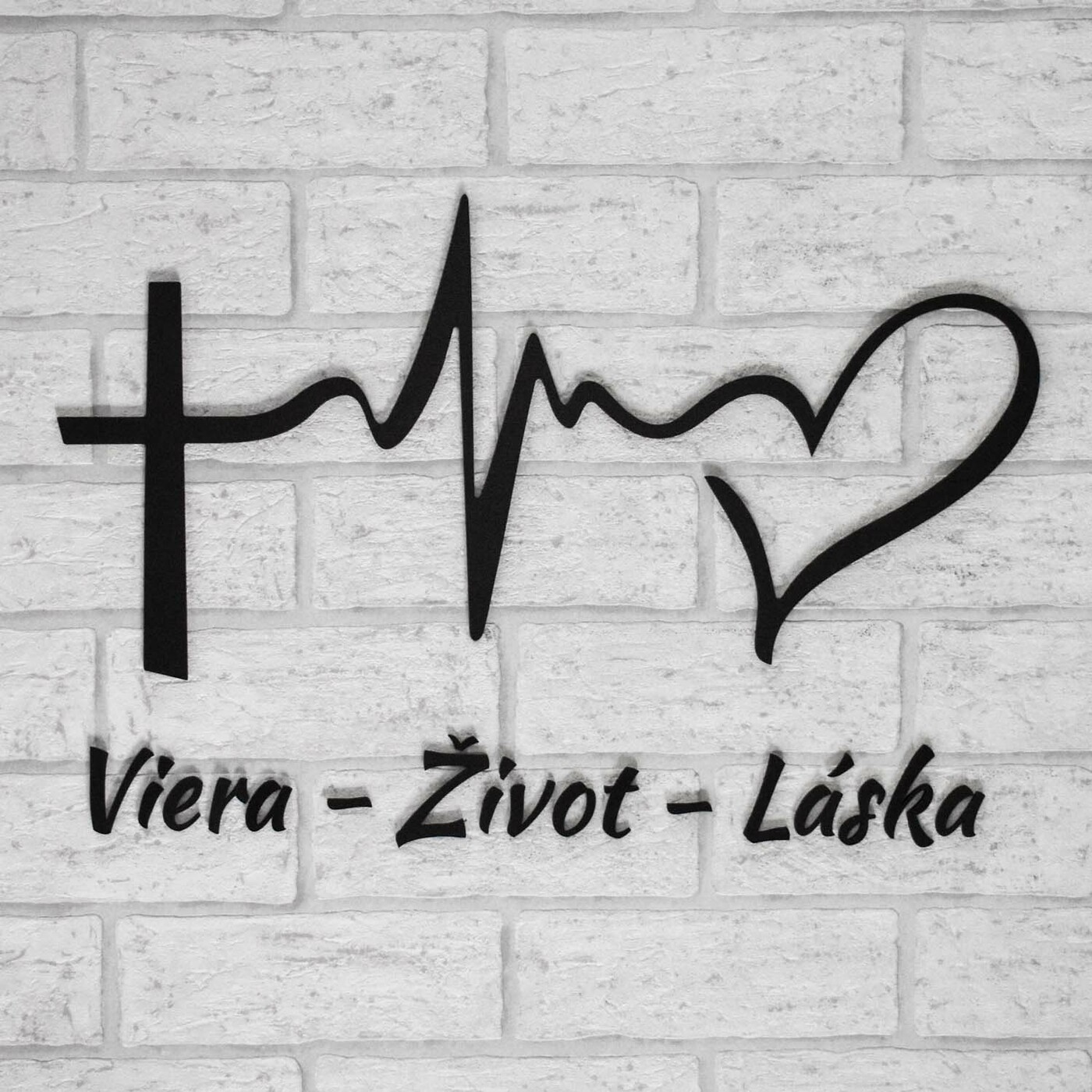 Drevená dekorácia na stenu - Viera, Život, Láska | Čierna