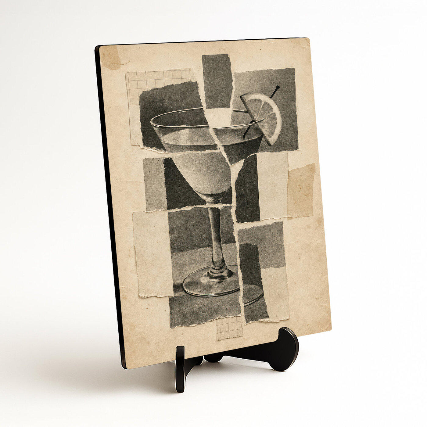 Vintage drevený obraz - Martini koláž