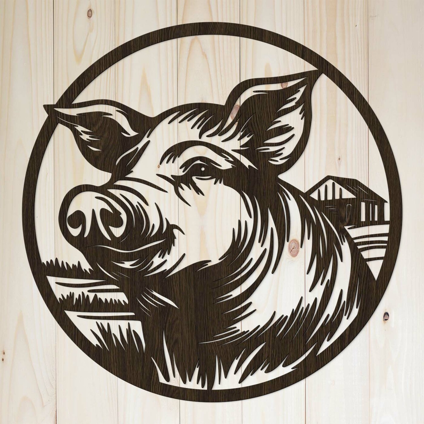 Cut-out Wall Art from Wood - Happy Piglet | Wenge