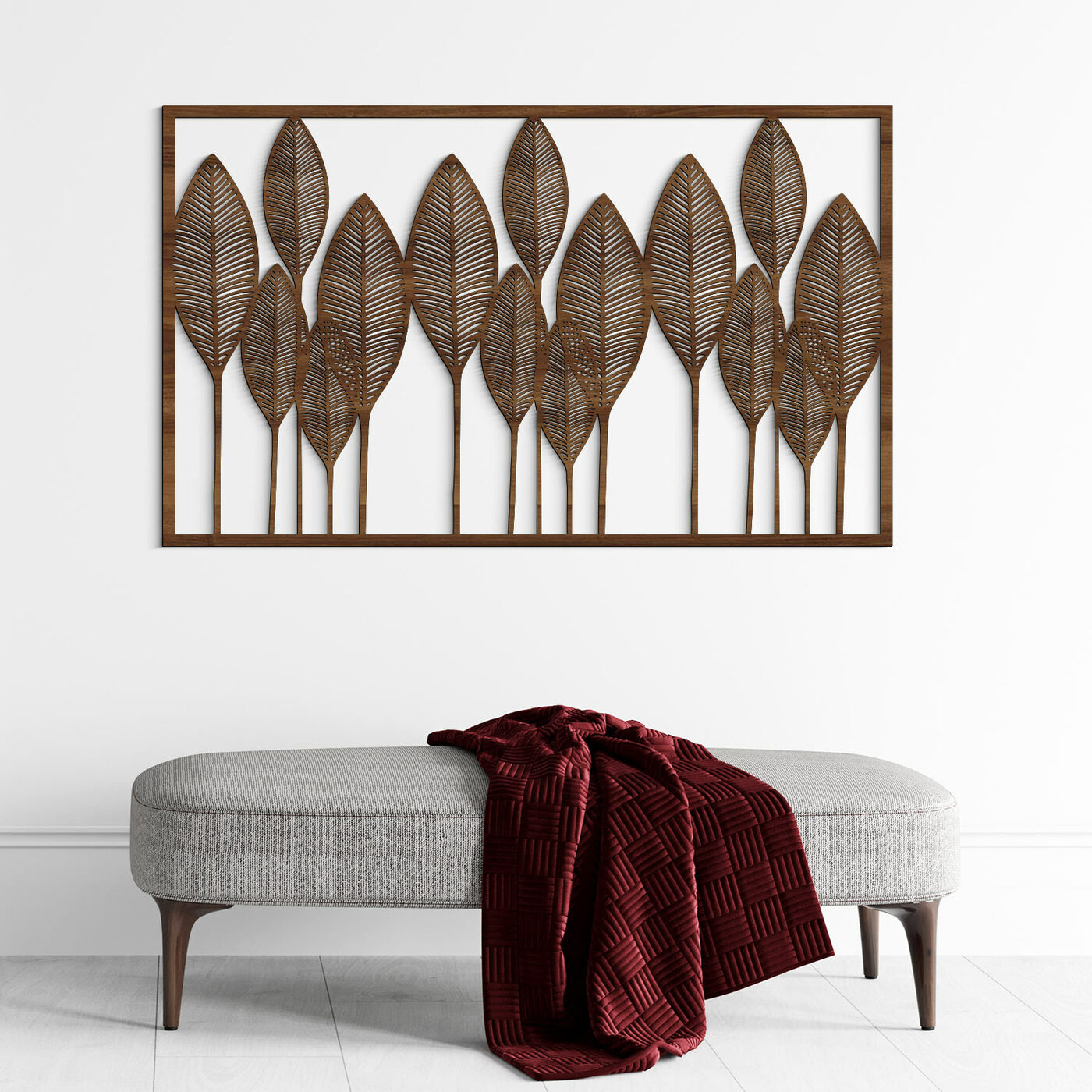 Wooden Wall Art - Leaves on Stems | Walnut