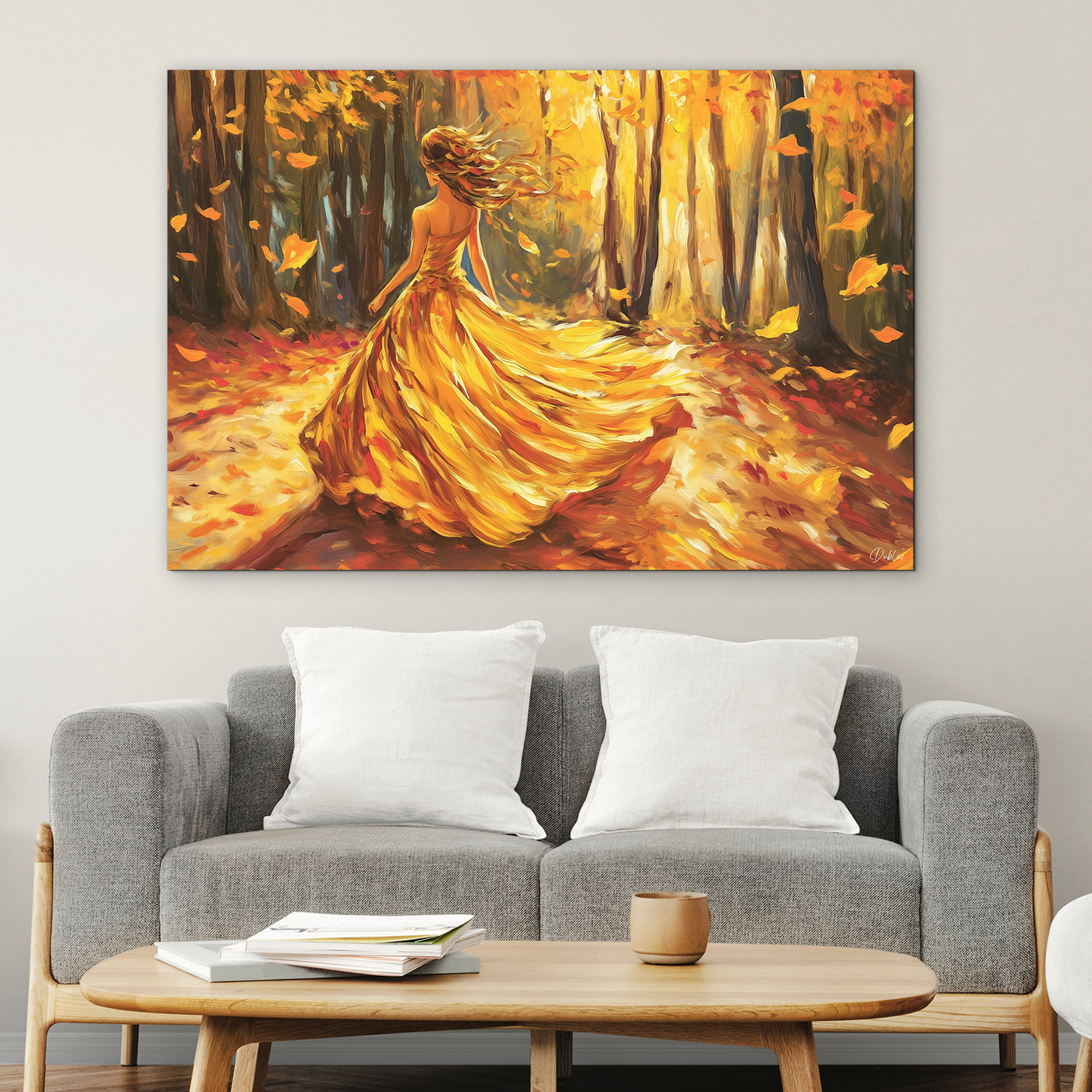 Jesenný obraz ženy v lese