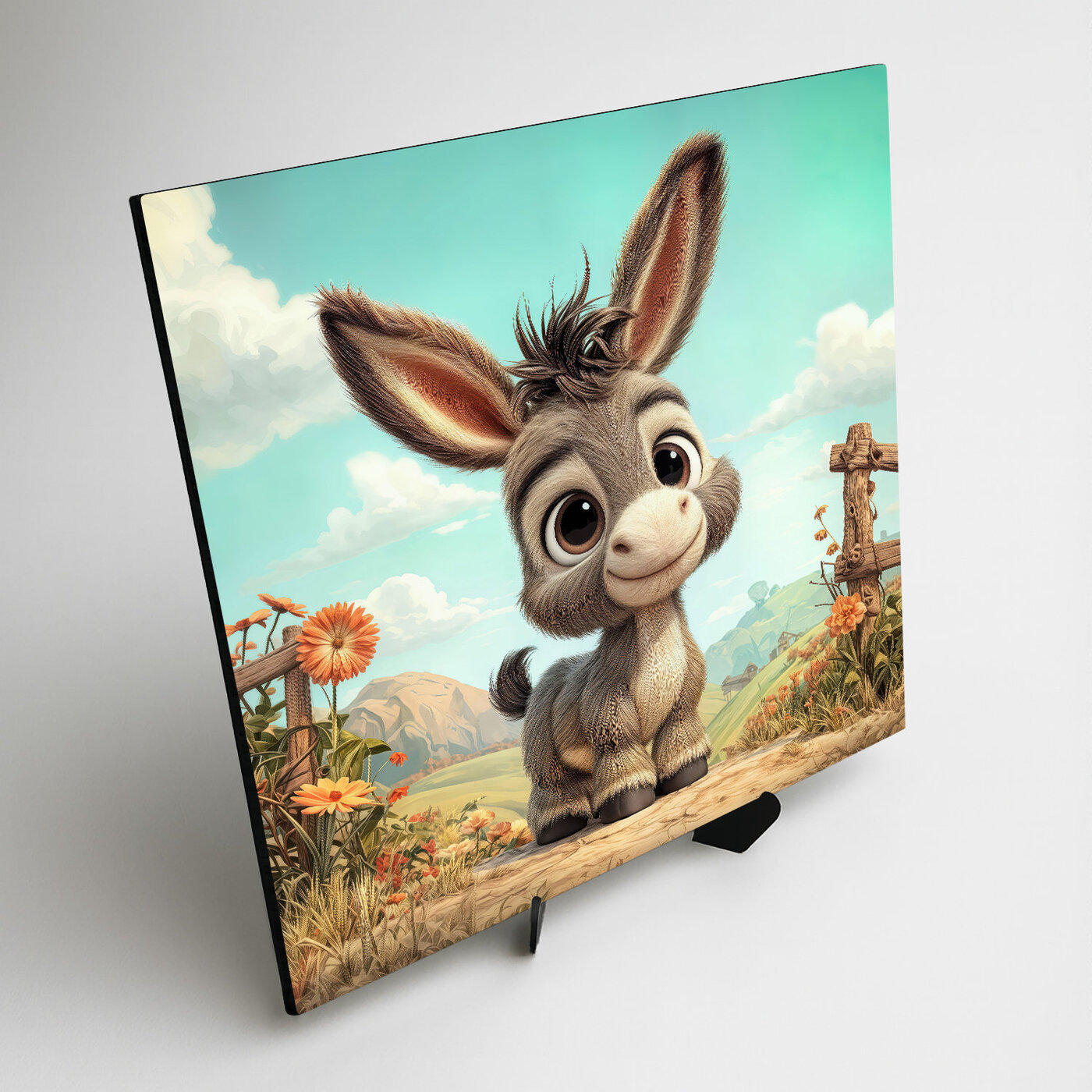 Drevený obraz farmárskeho zvieratka - Oslík