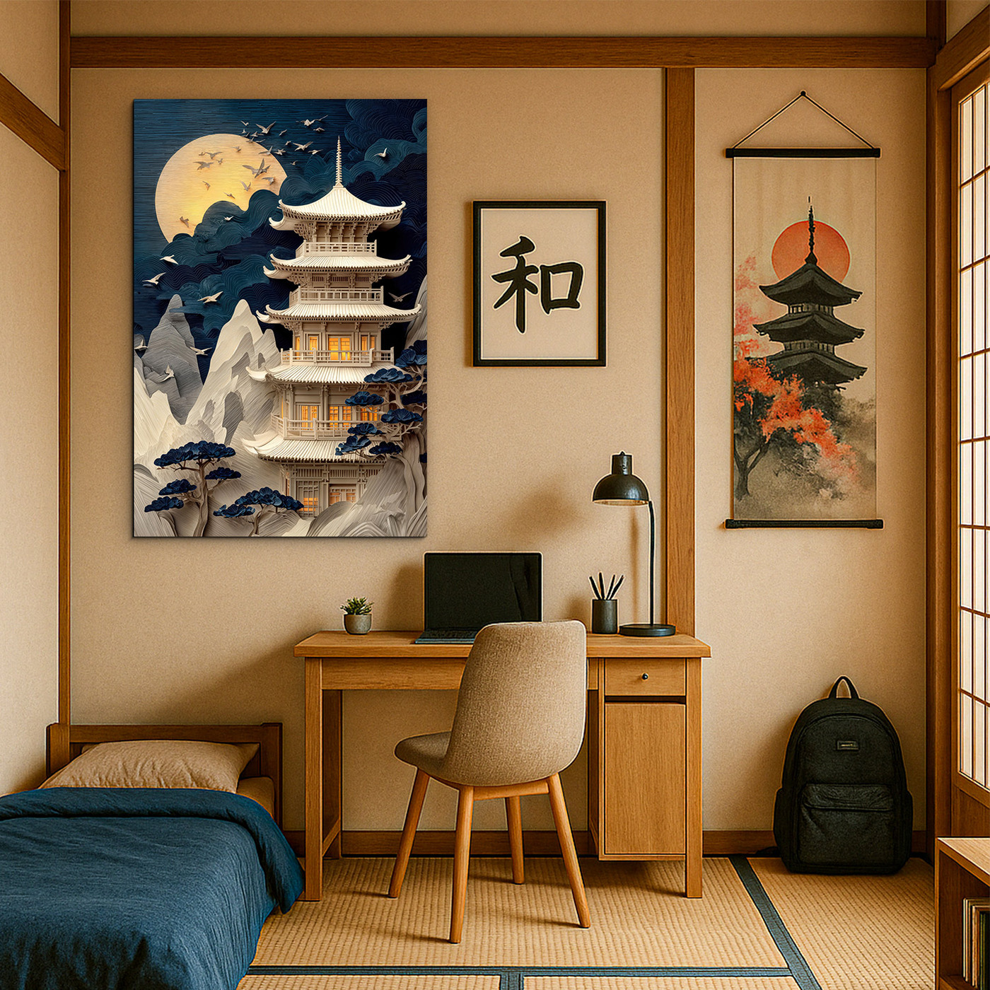 Japonský 3D obraz s pagodou na stenu