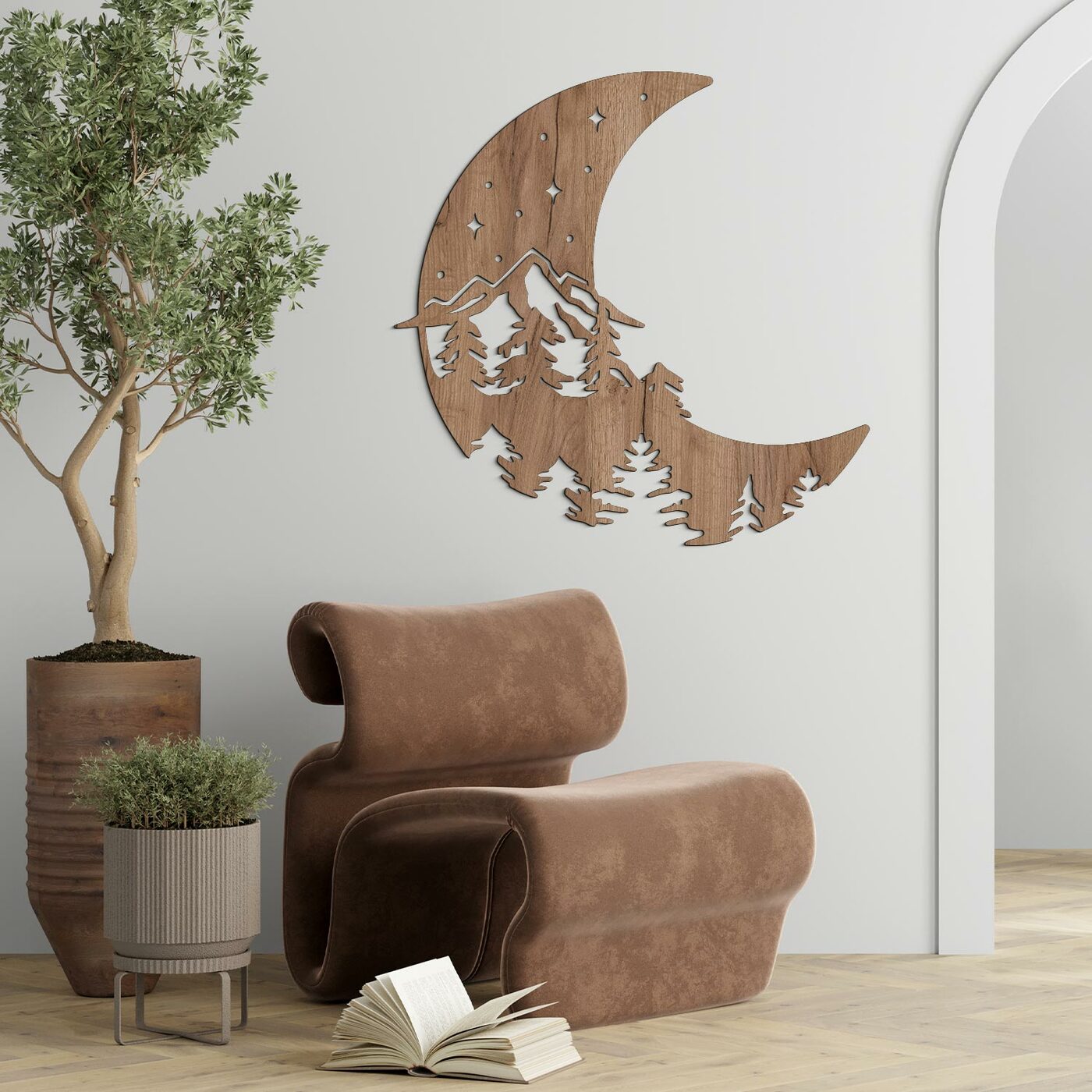 Wooden Wall Art - Moon | Tobacco Oak