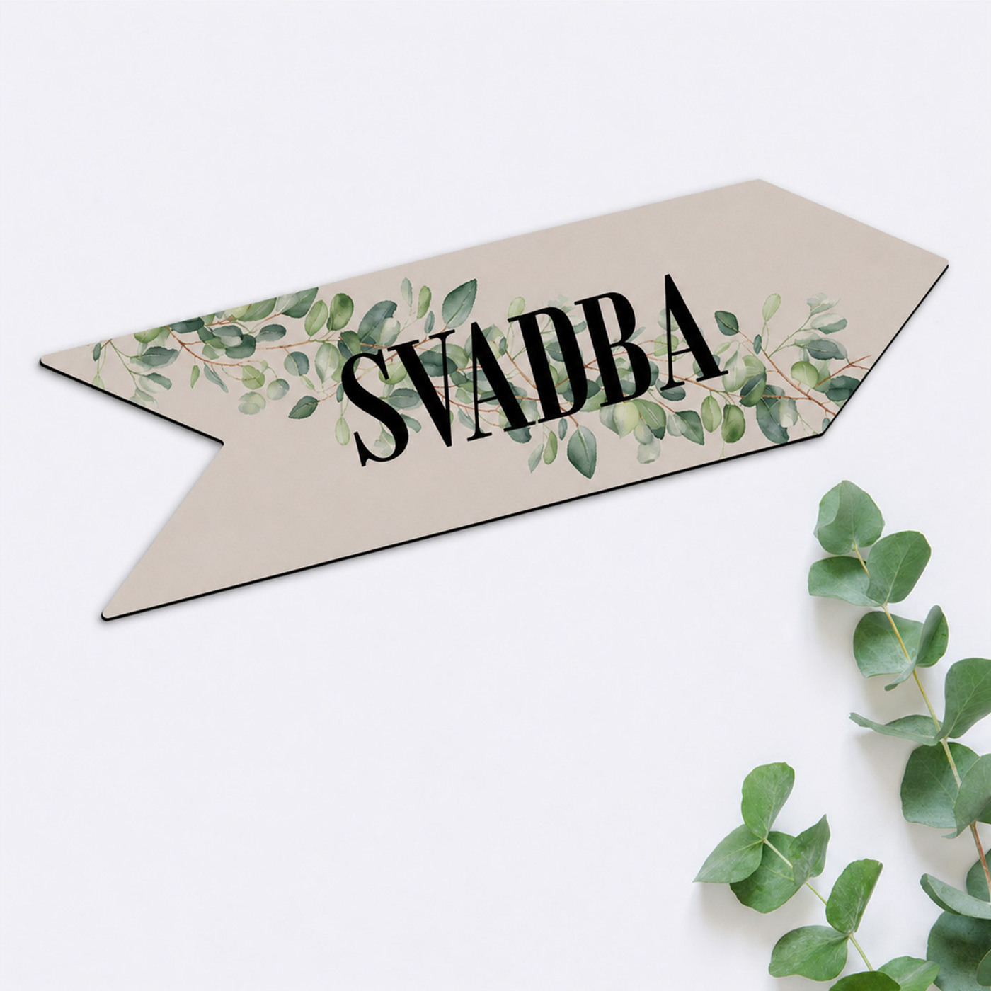 Drevená smerovacia šípka - Svadba a Eukalyptus | Kašmír