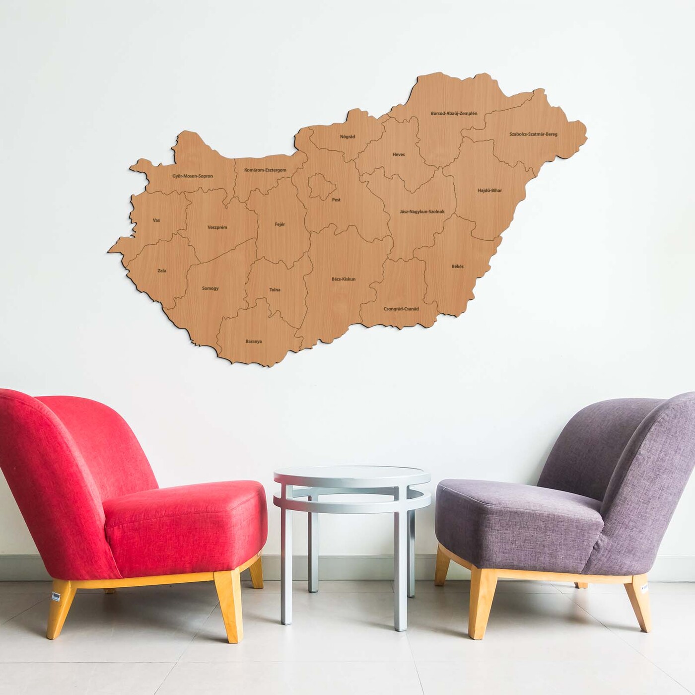Drevená mapa na stenu - Župy Maďarska | Buk