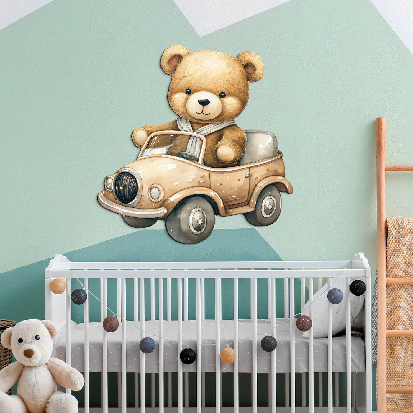 Wooden picture for children - Teddy bear in a car
