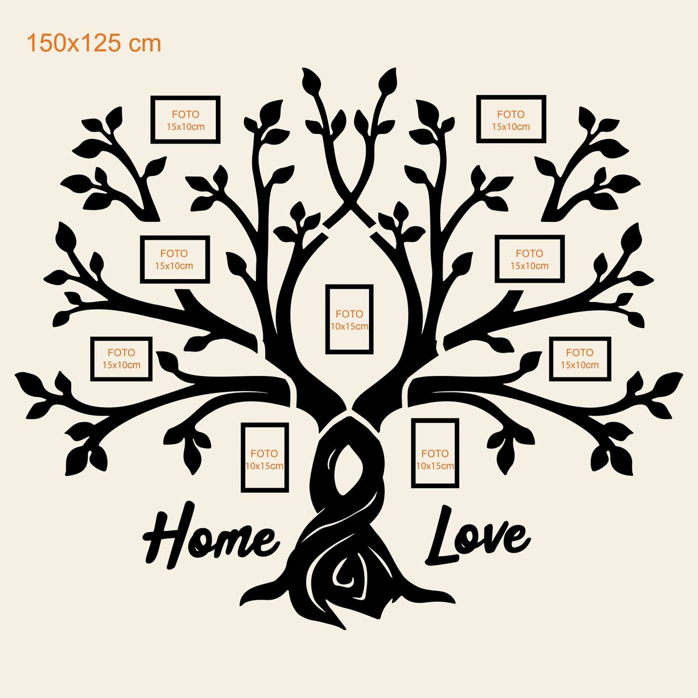 Wooden Family Tree for Multiple Photos | 150x125 cm