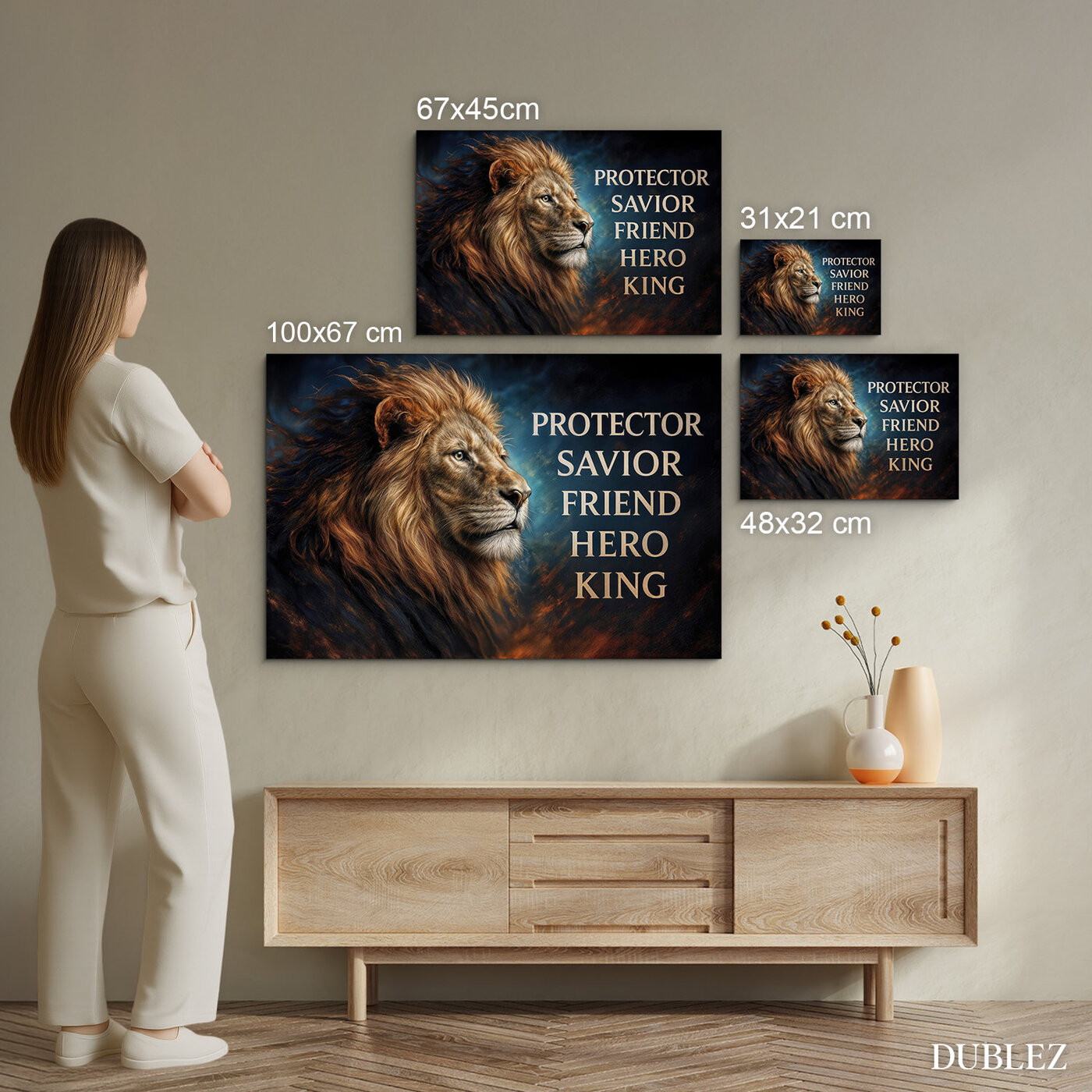 Drevený obraz - Lev - Protector, Savior, Friend, Hero, King