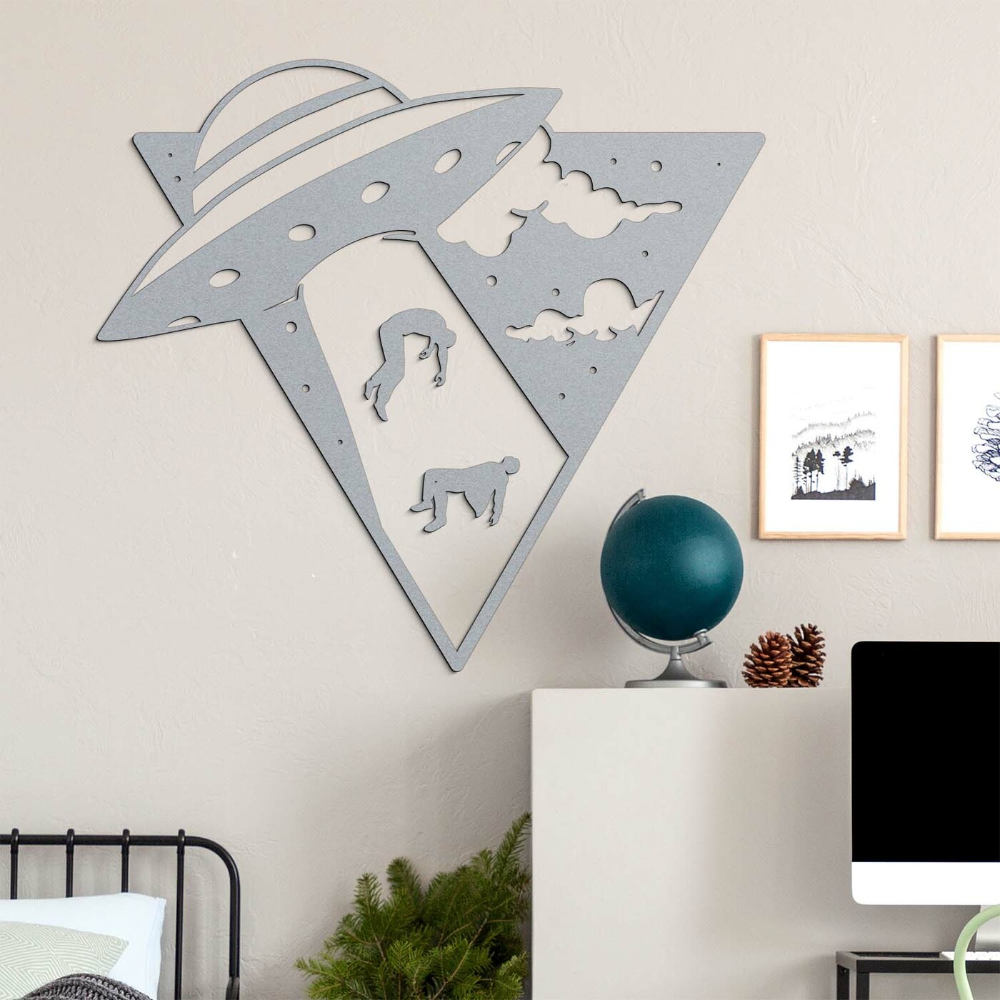 Wooden Sticker - UFO | Silver