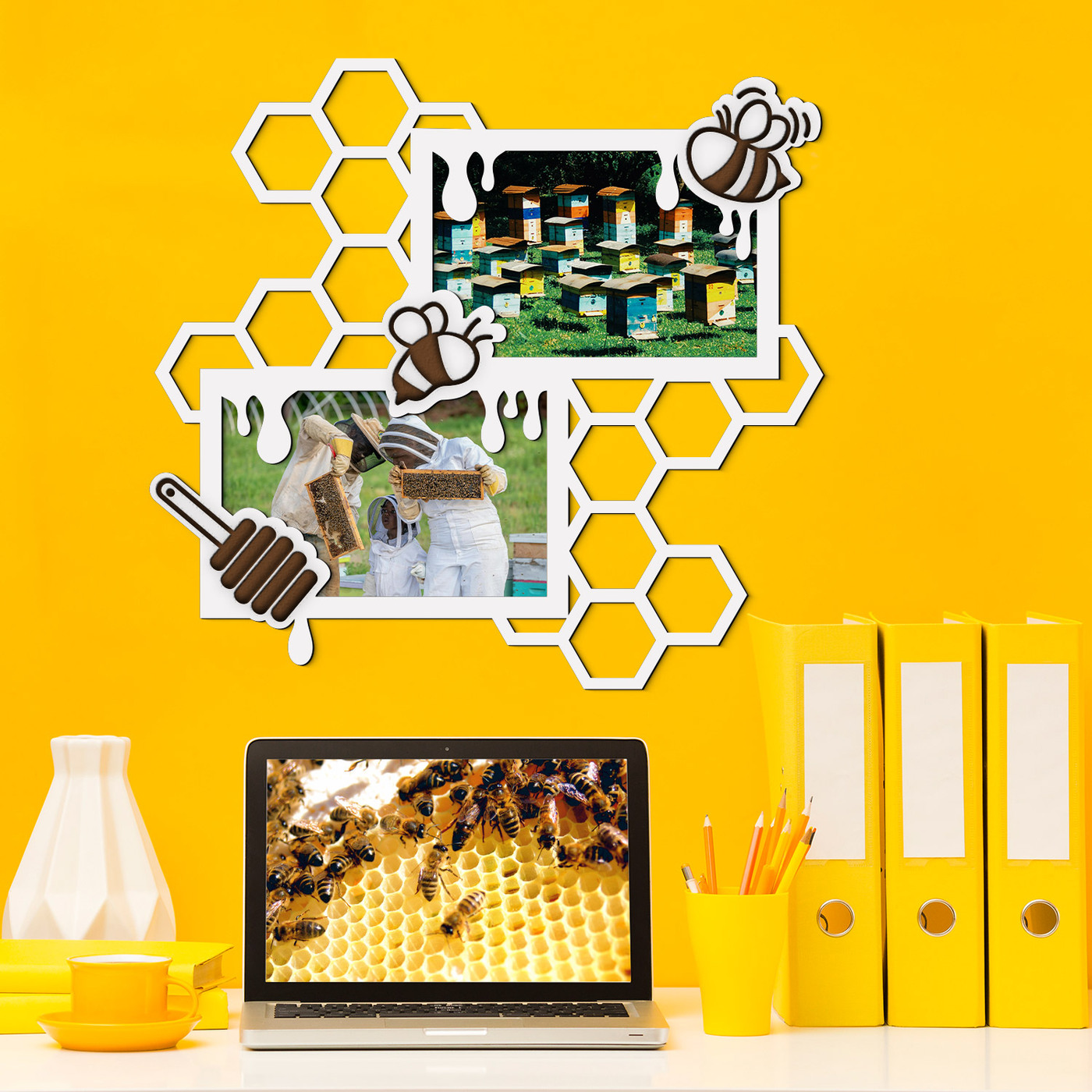 Rama foto din lemn pentru apicultor | Alb