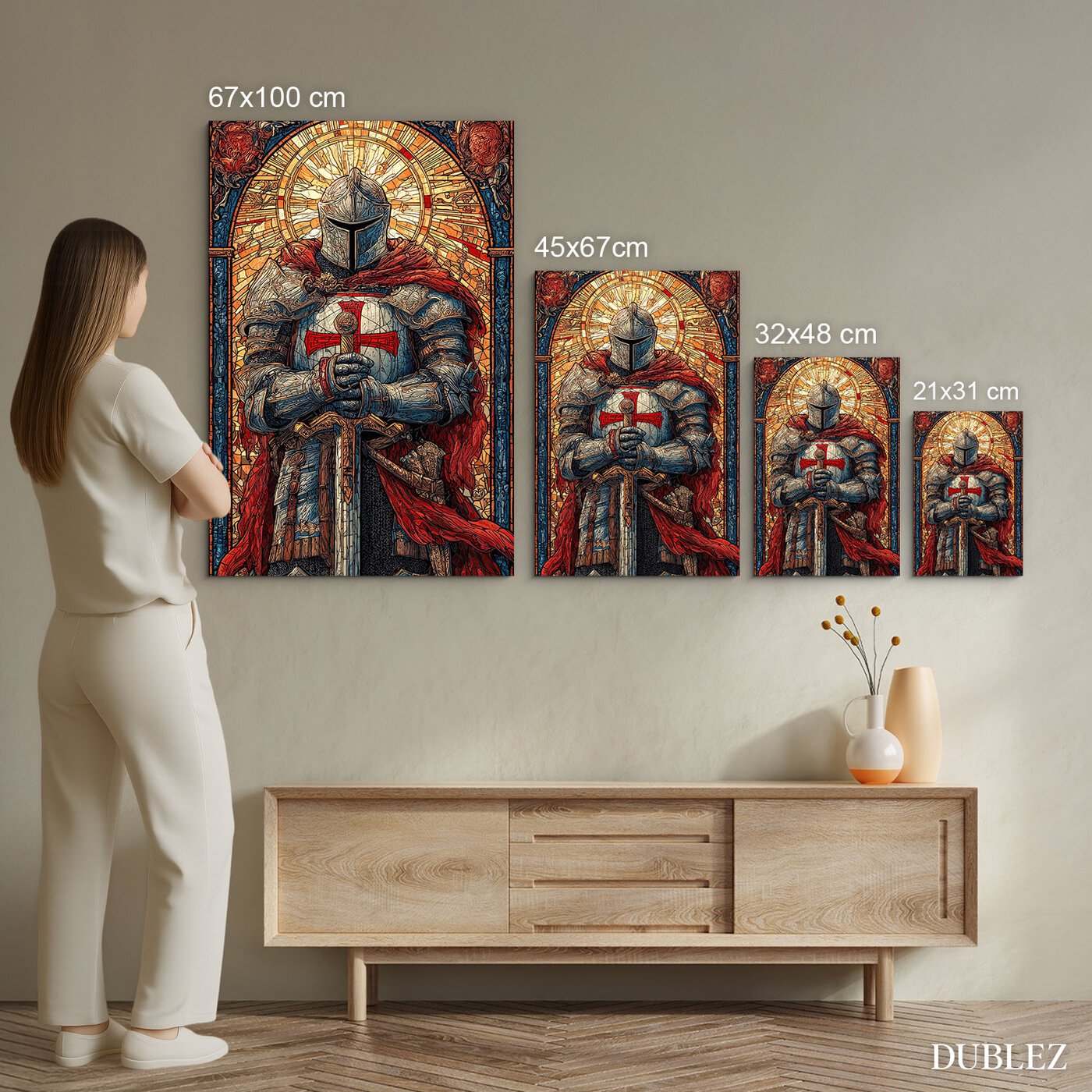 Drevený obraz - Rytier Templár vo vitrážovom štýle