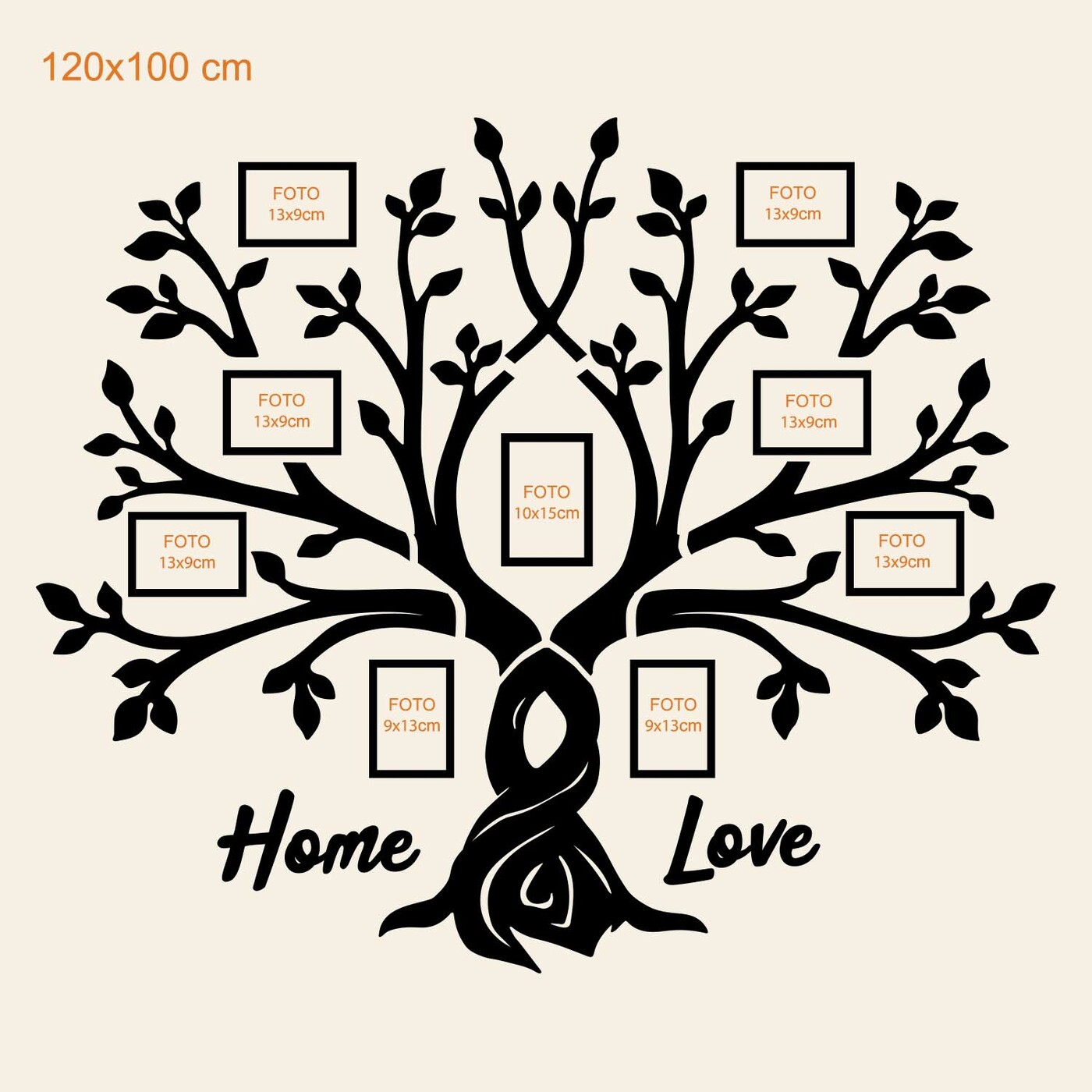 Wooden Family Tree for Multiple Photos | 120x100 cm