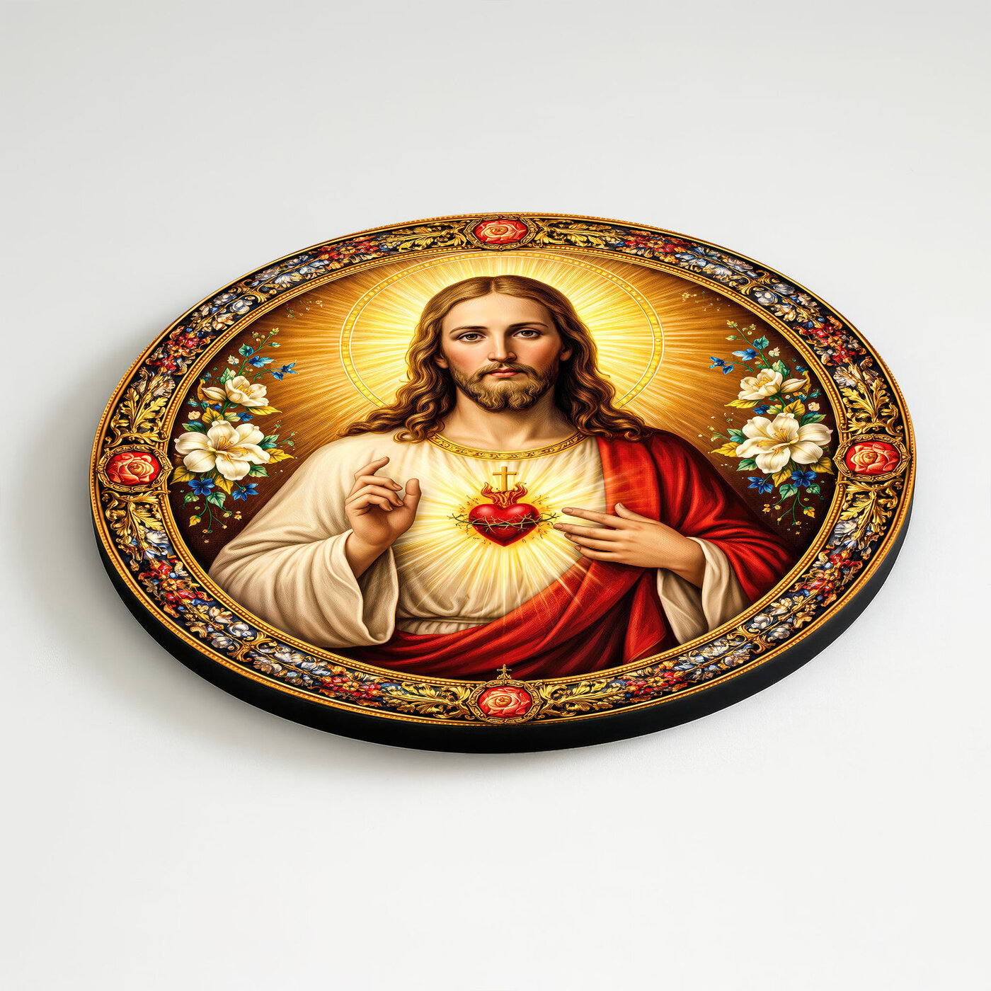 Drevený obraz Ježiša - Božské Srdce