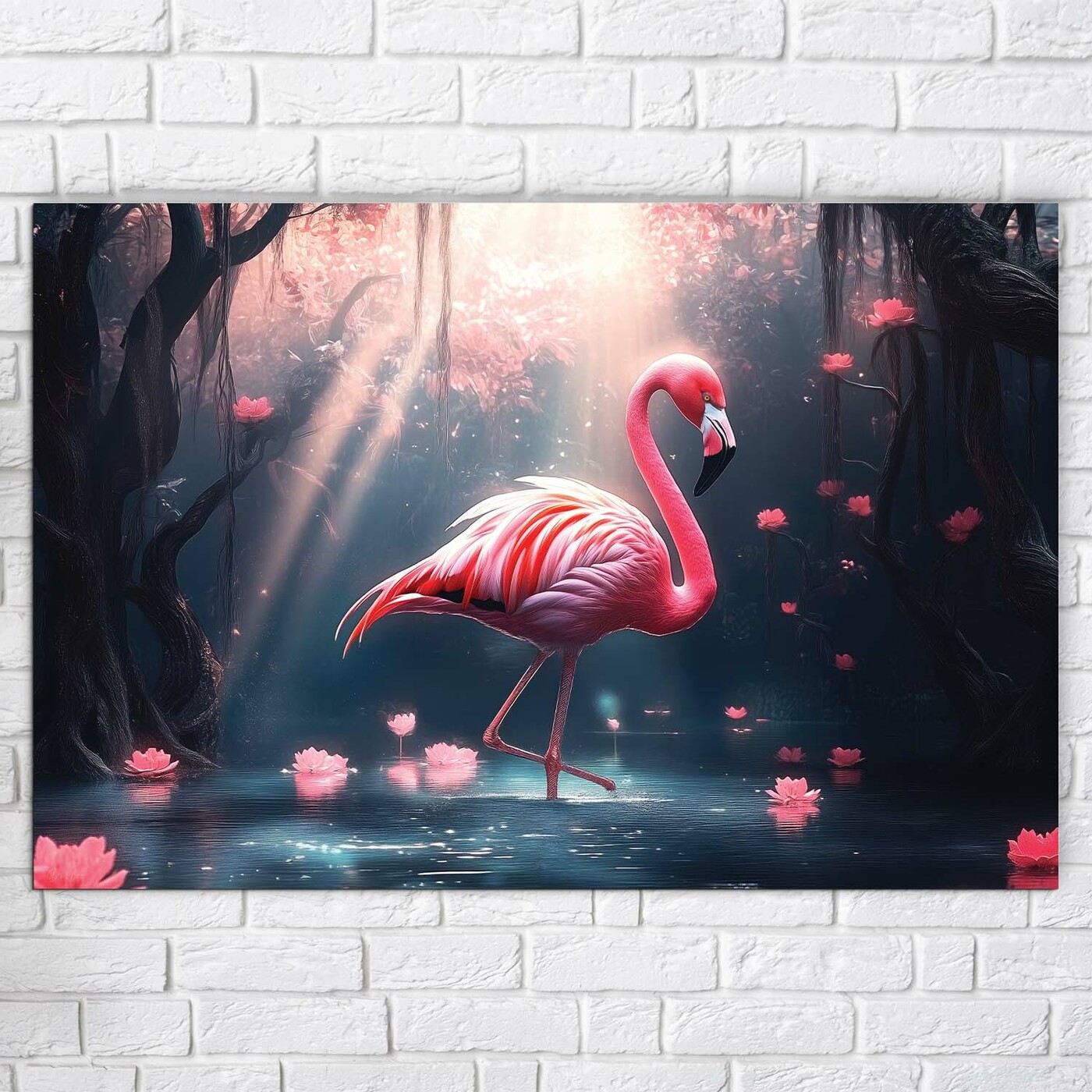 Pink Wall Art - Flamingo in Water