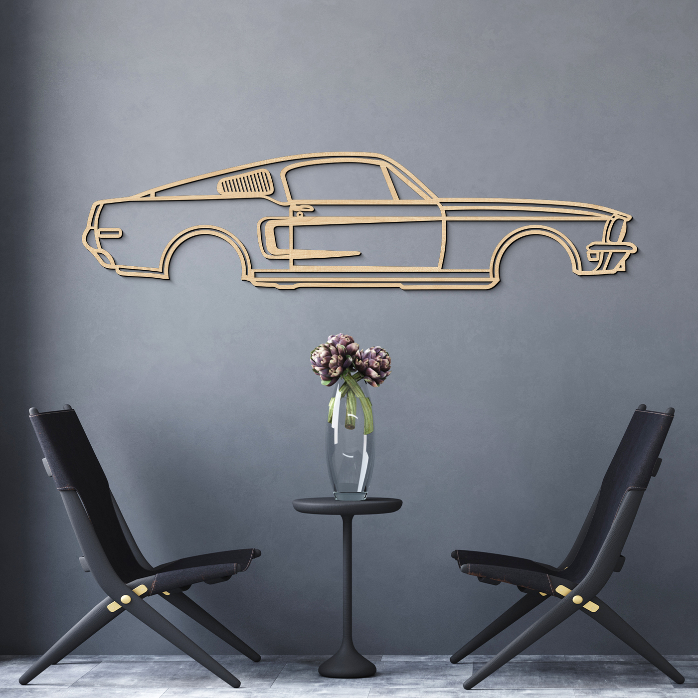 Wall Art Car Silhouette - Mustang | Maple