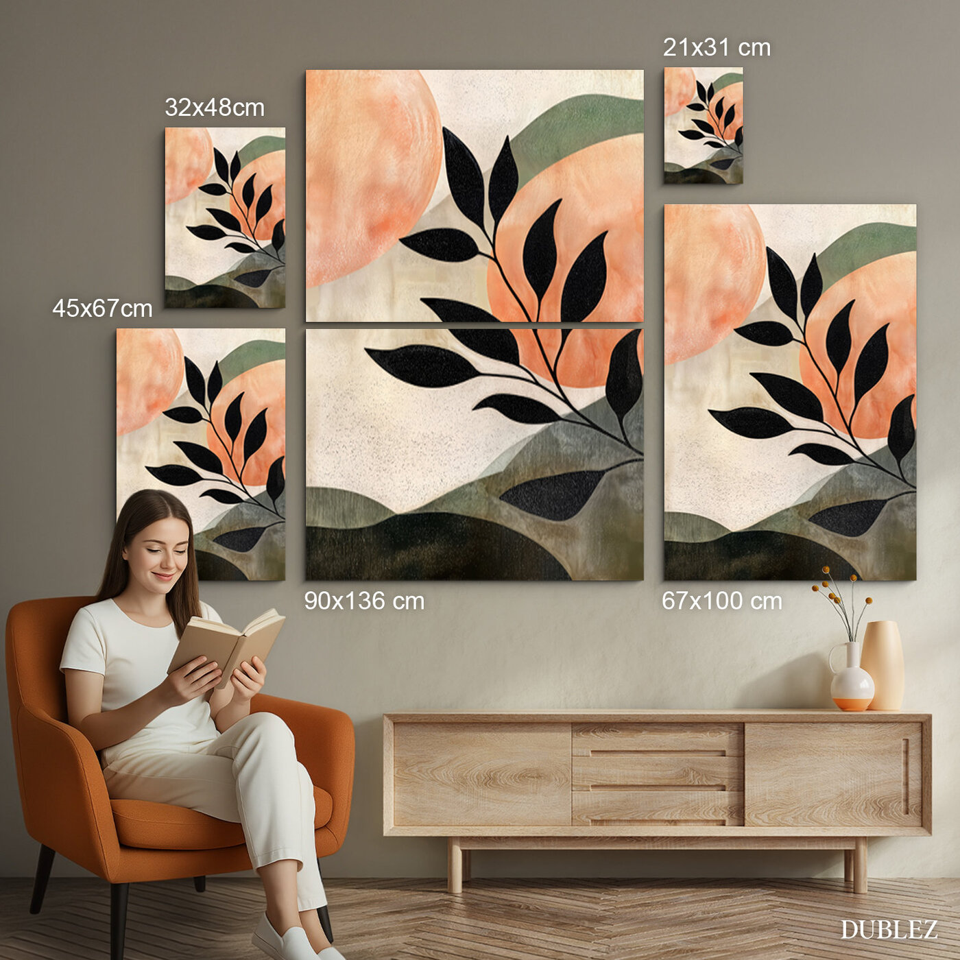 Abstraktný obraz s listami - Rast | 90x136 cm