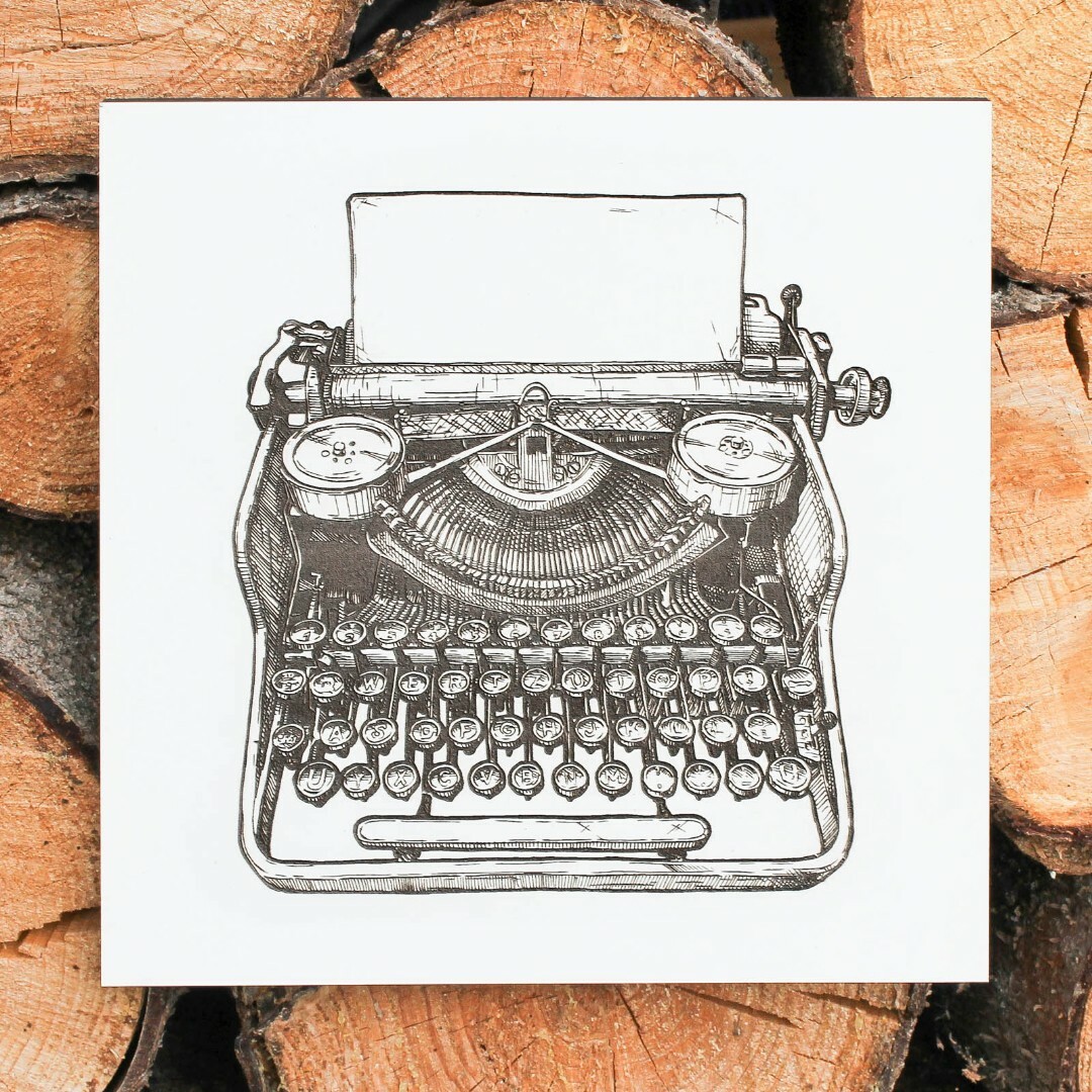 Wooden Picture for the Office - Retro Typewriter | White
