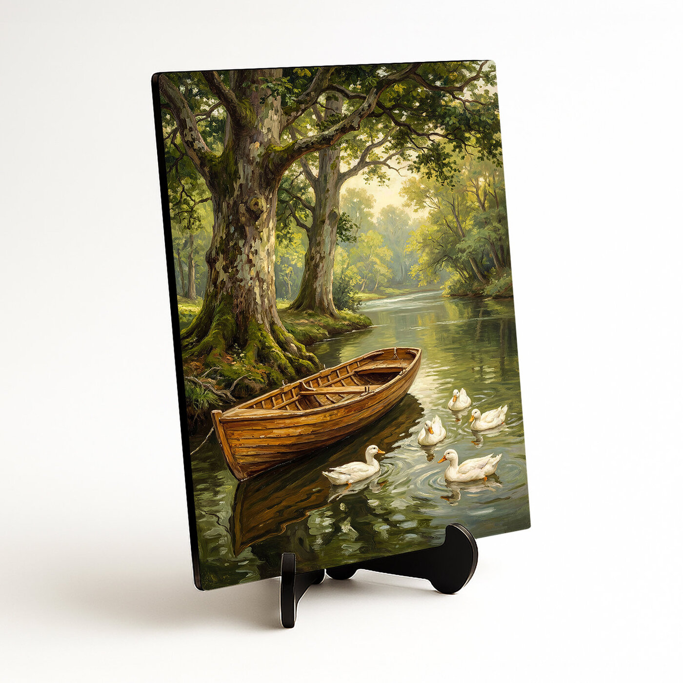 Maľovaný obraz do obývačky - Čln s kačkami