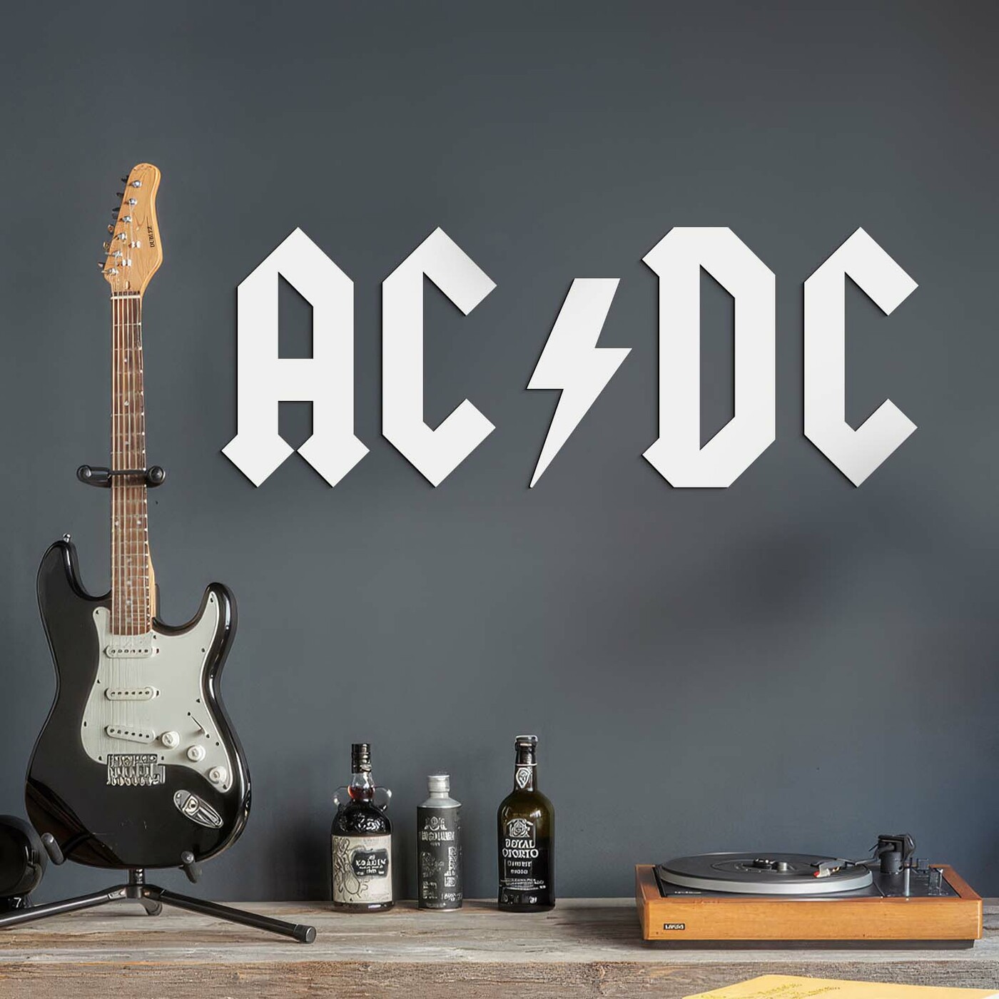 Drevené logo - Nápis na stenu - AC/DC | Biela