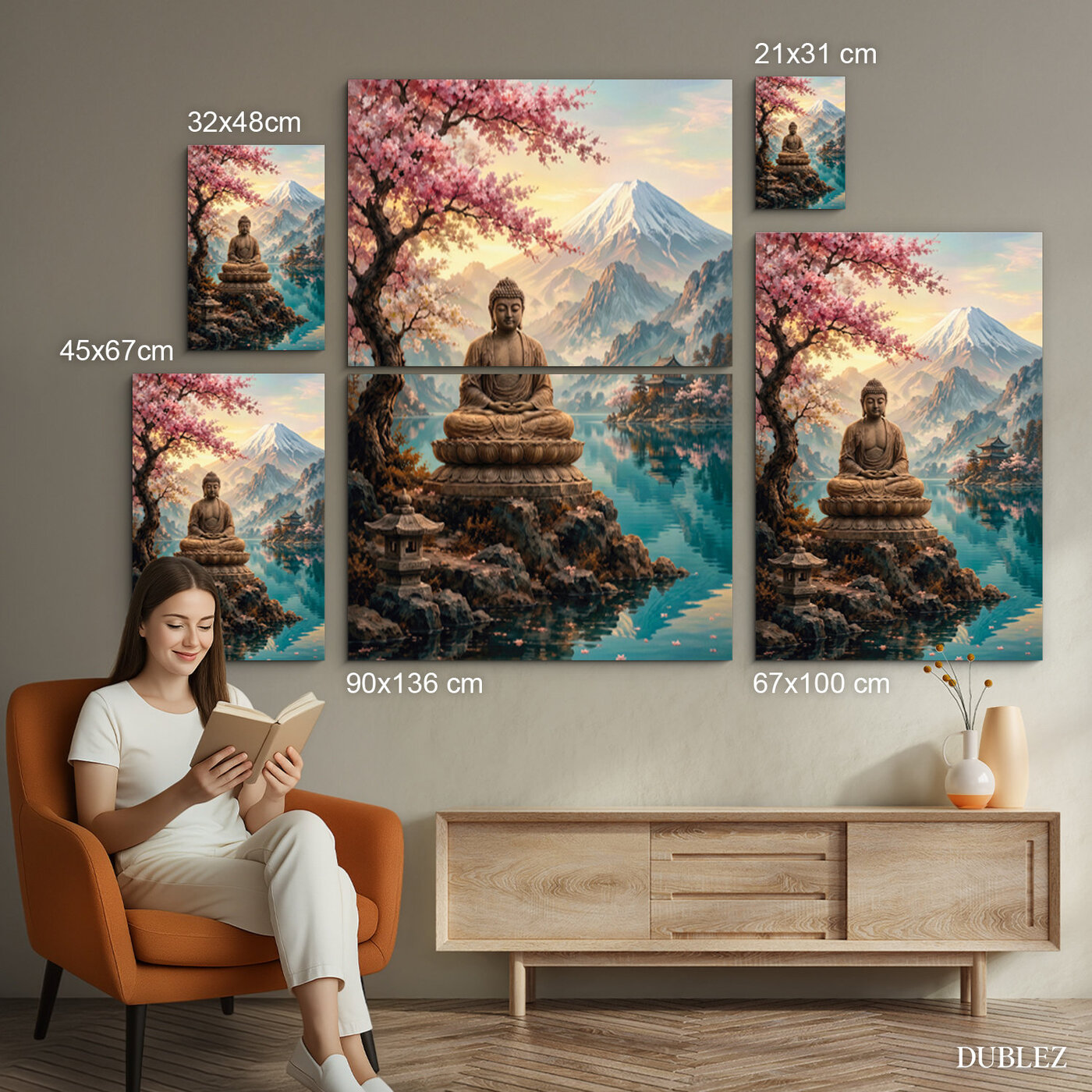 Japonský obraz Budhu - Pokoj pod Fudži | 90x136 cm