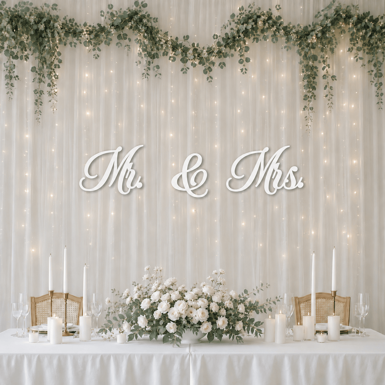 Drevený svadobný nápis - Mr. &amp; Mrs. | Biela